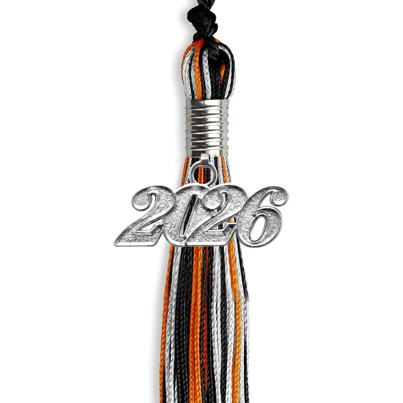 Black/Orange/Silver Mixed Color Graduation Tassel with Silver Date Drop - Endea Graduation