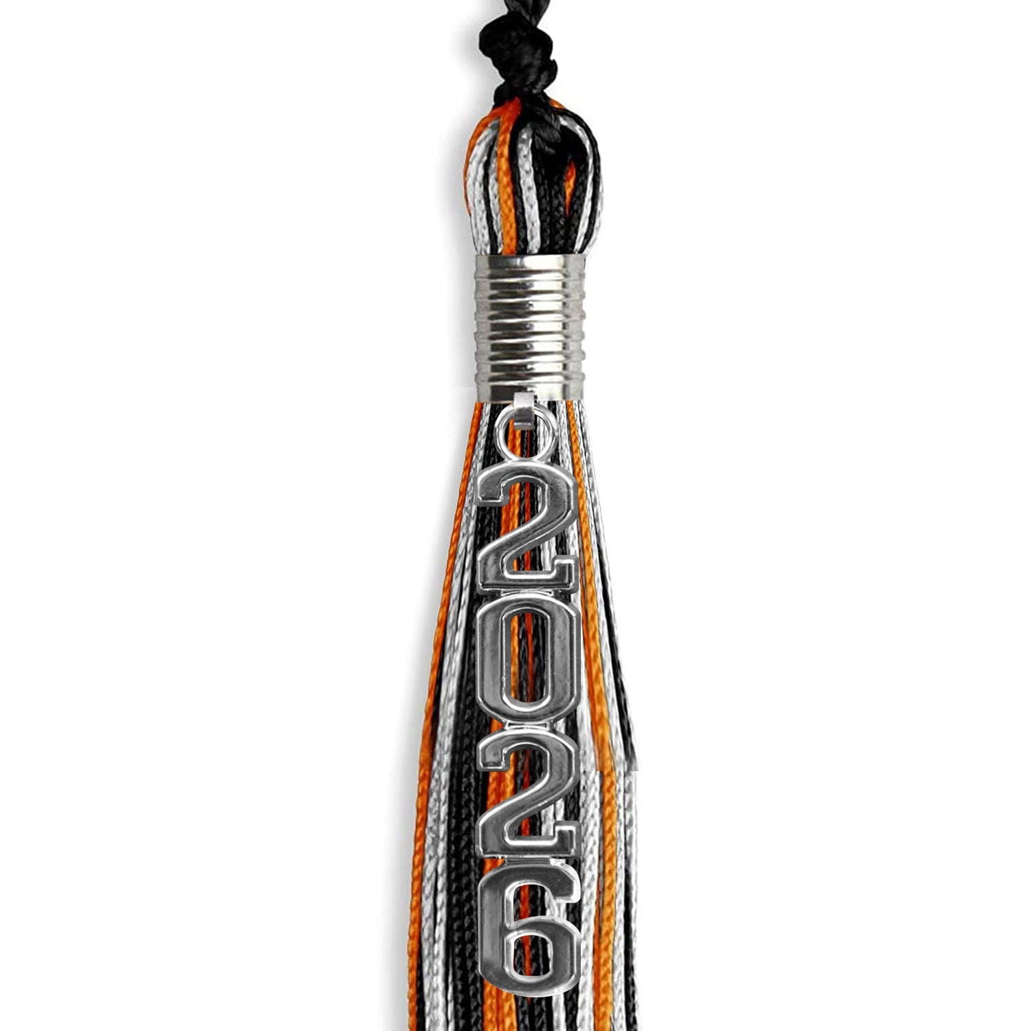 Black/Orange/Silver Mixed Color Graduation Tassel with Silver Stacked Date Drop - Endea Graduation