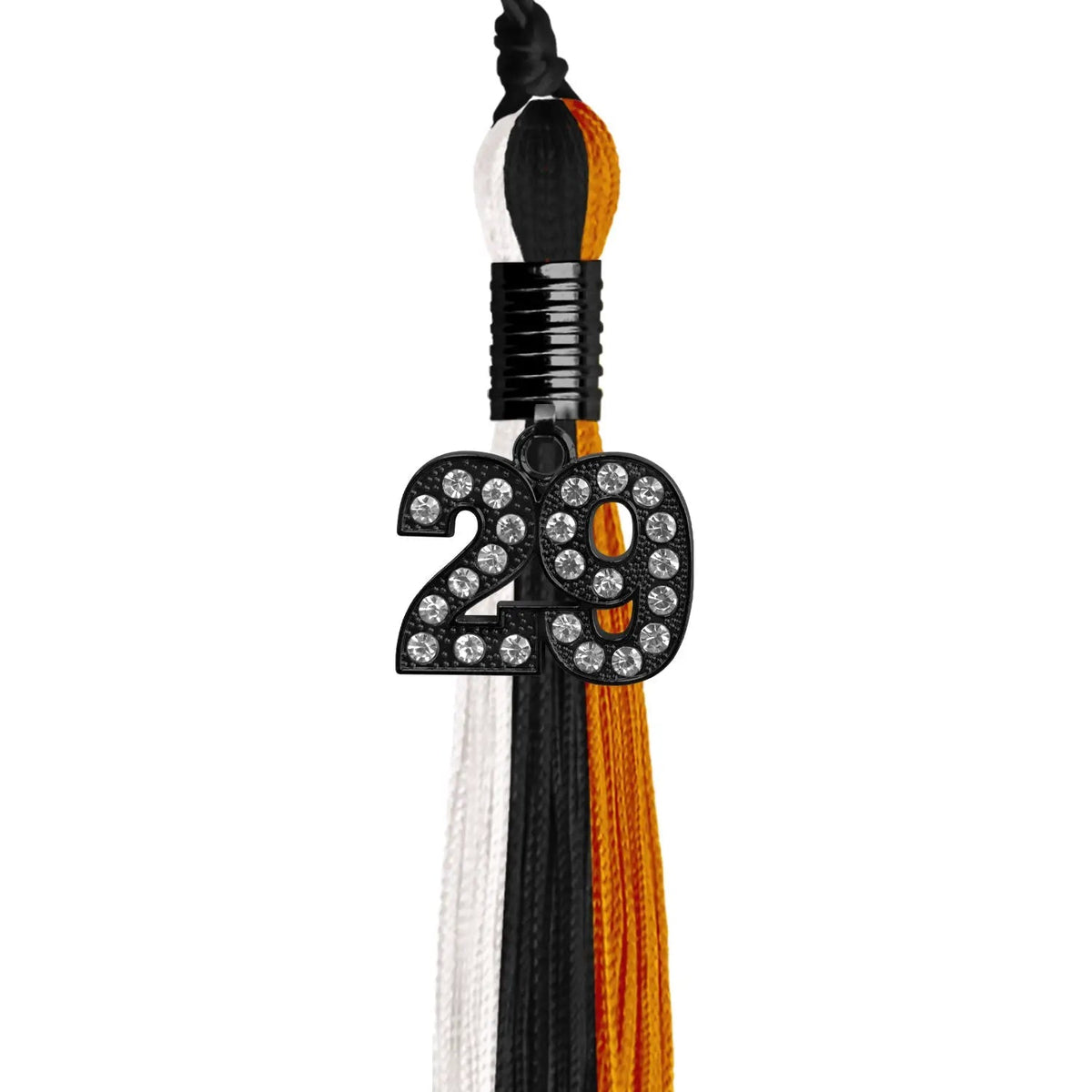 Black/Orange/White Graduation Tassel with Black Bling Charm - Endea Graduation
