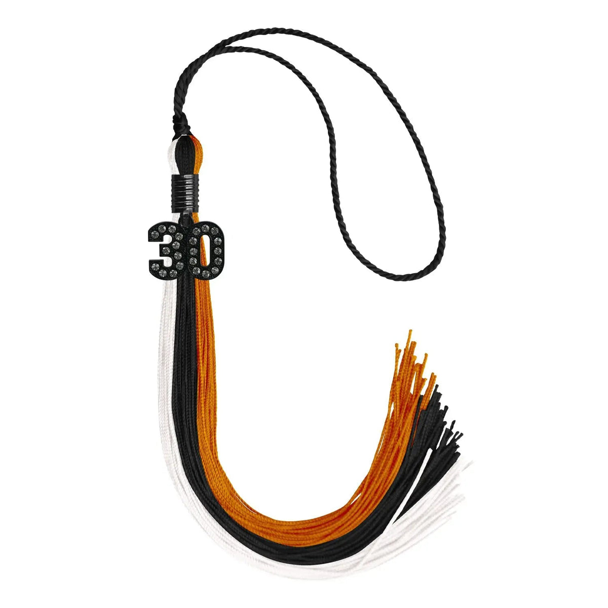 Black/Orange/White Graduation Tassel with Black Bling Charm - Endea Graduation