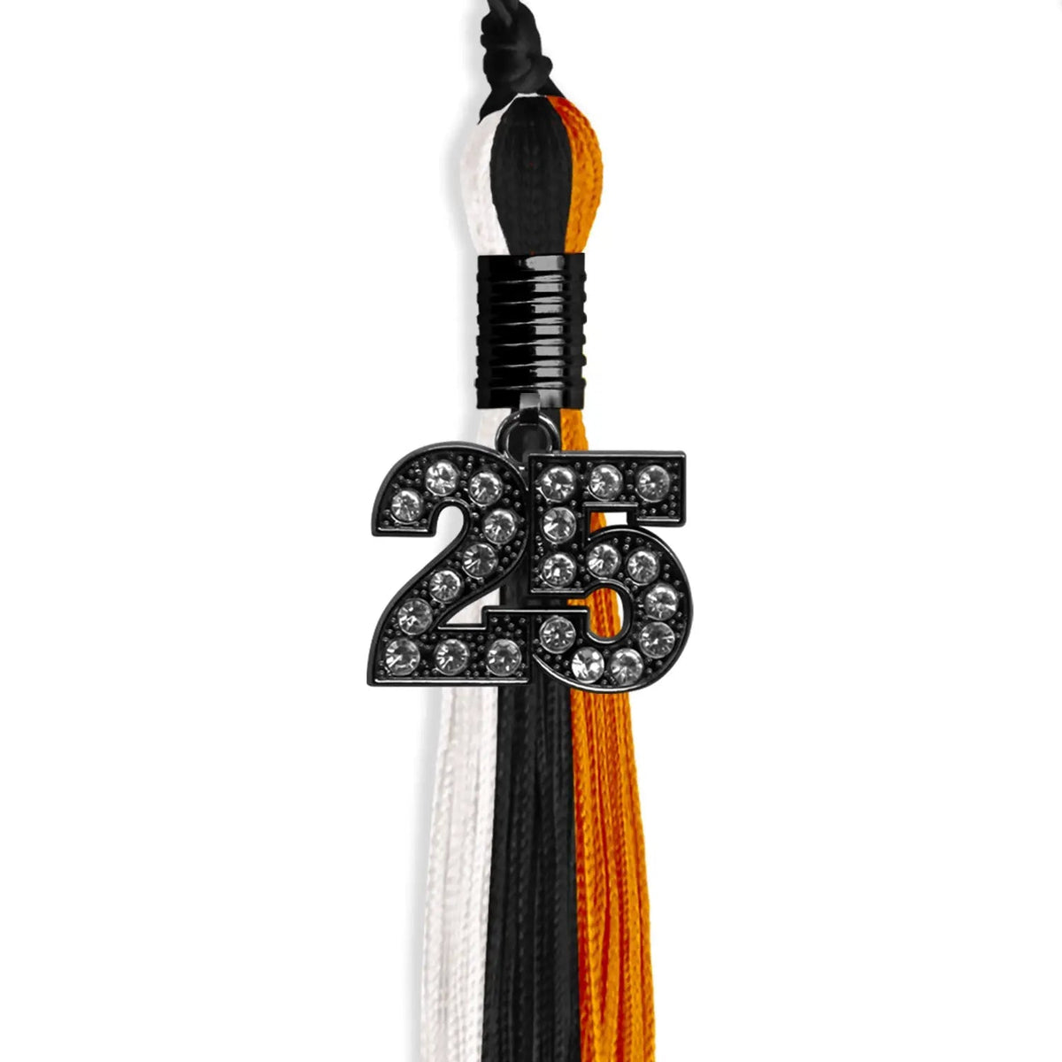 Black/Orange/White Graduation Tassel with Black Bling Charm - Endea Graduation