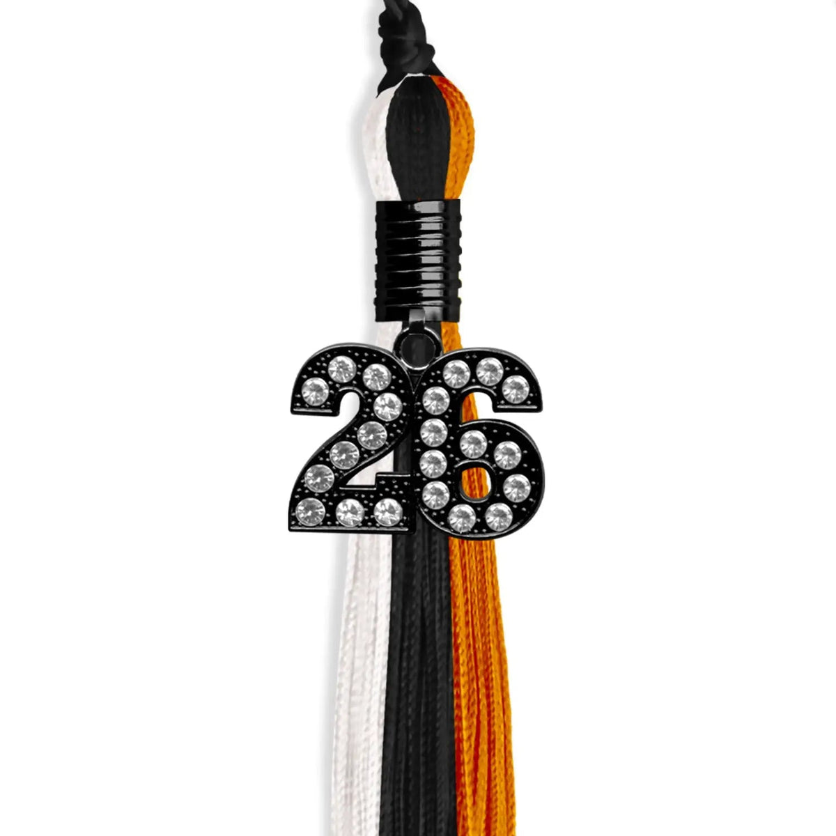 Black/Orange/White Graduation Tassel with Black Bling Charm - Endea Graduation