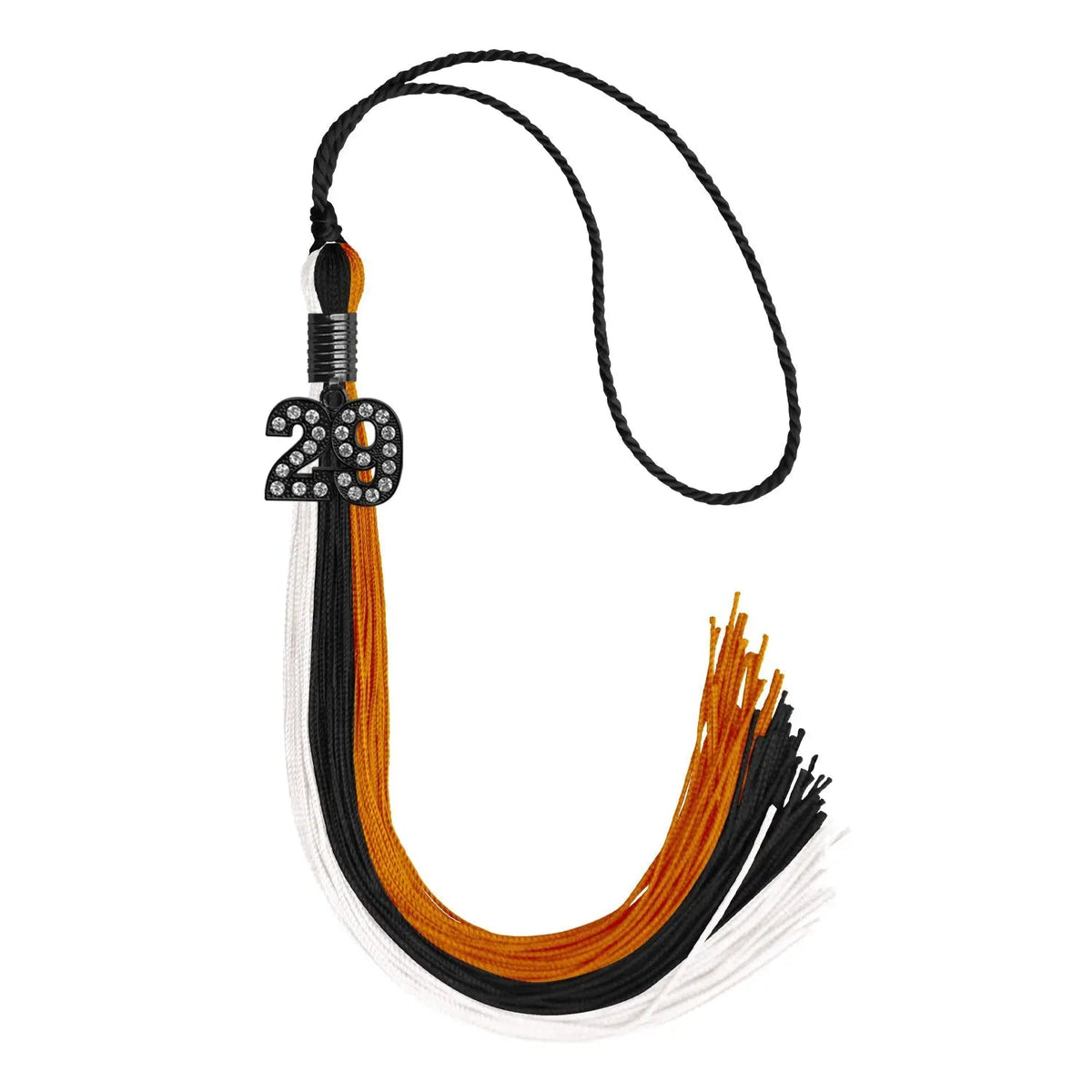 Black/Orange/White Graduation Tassel with Black Bling Charm - Endea Graduation