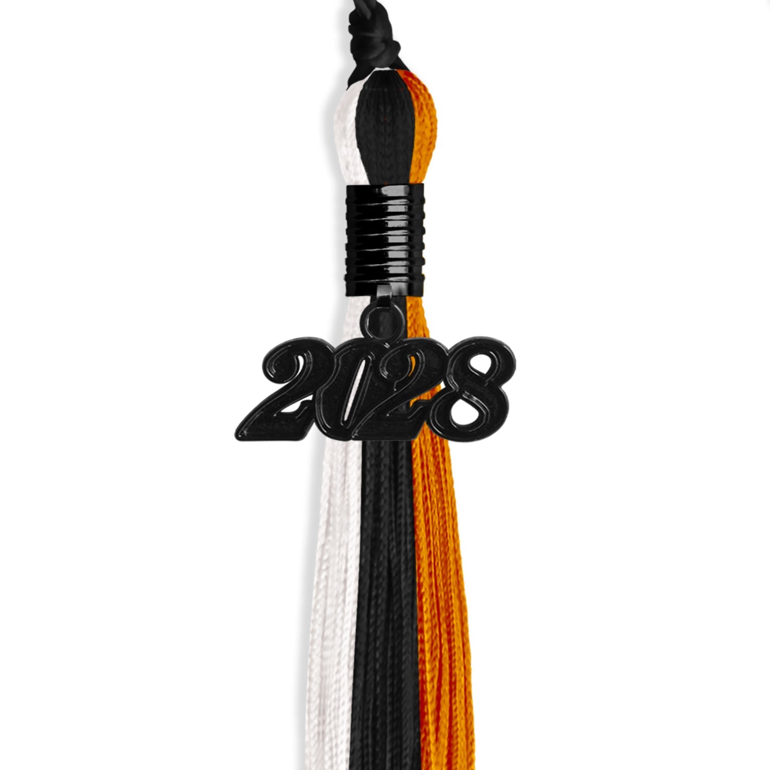 Black/Orange/White Graduation Tassel with Black Date Drop - Endea Graduation