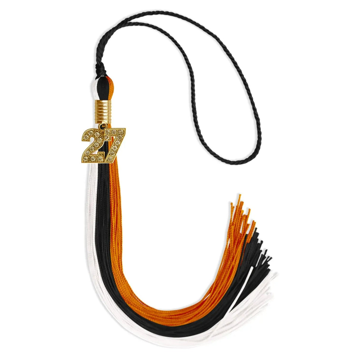 Black/Orange/White Graduation Tassel with Gold Bling Charm - Endea Graduation