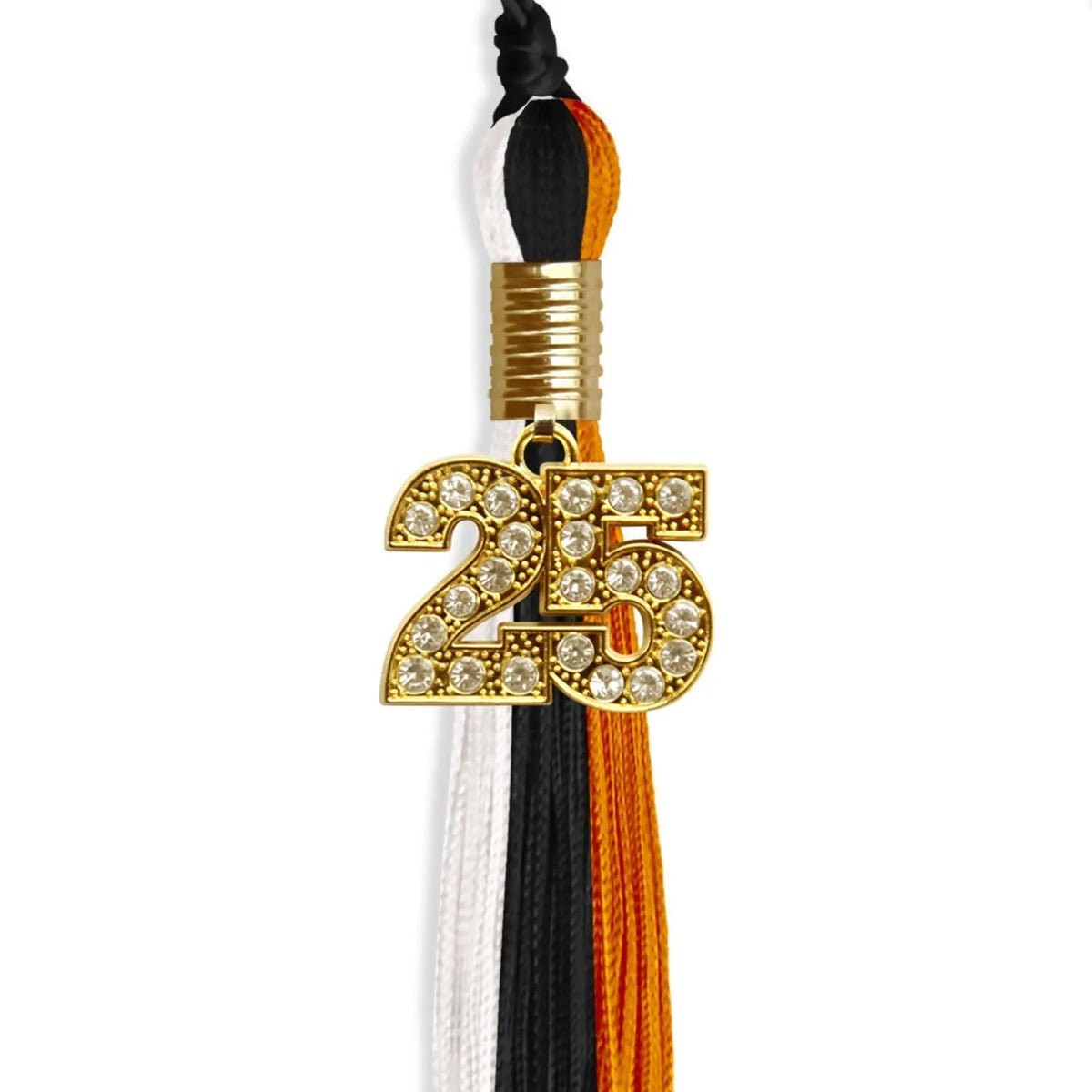 Black/Orange/White Graduation Tassel with Gold Bling Charm - Endea Graduation