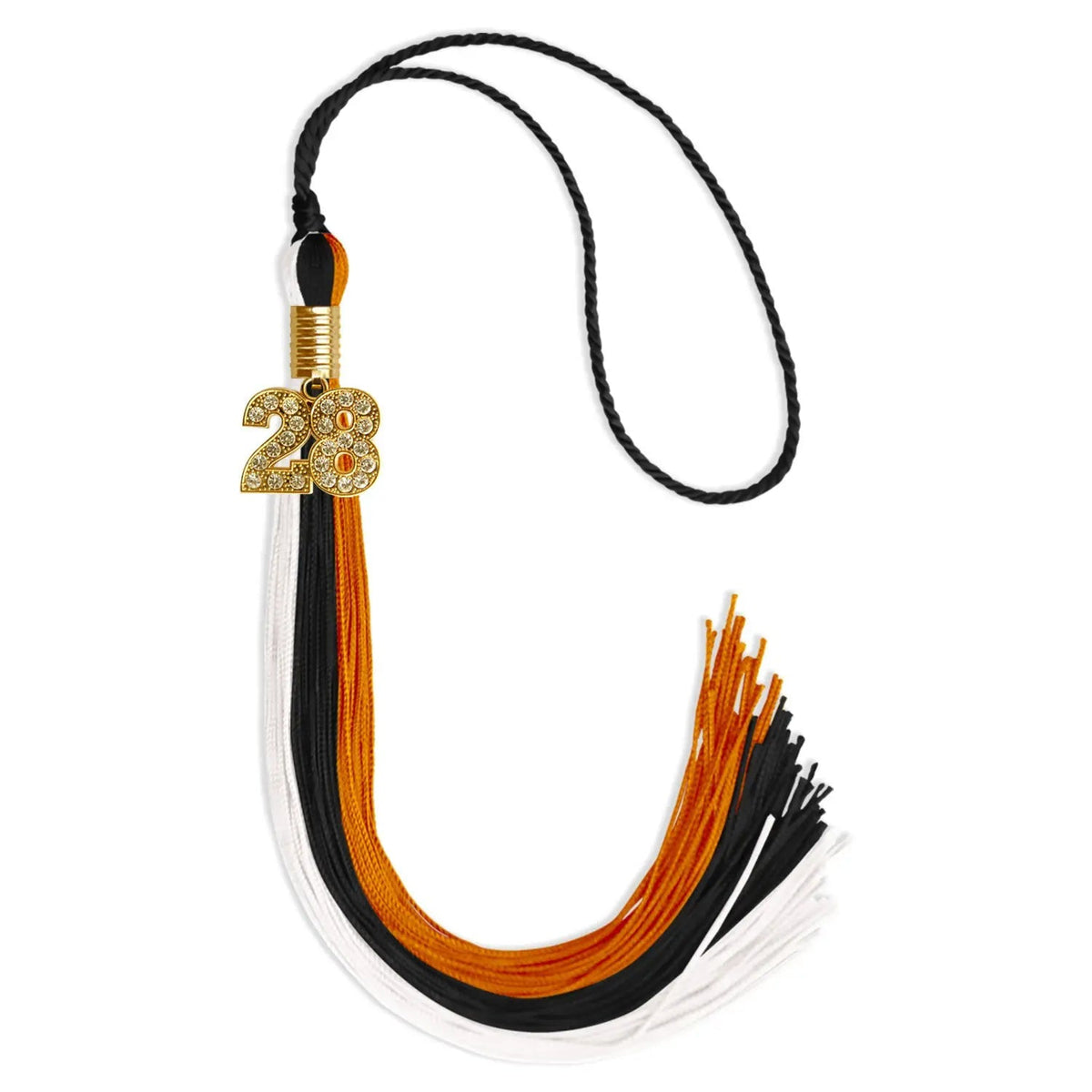 Black/Orange/White Graduation Tassel with Gold Bling Charm - Endea Graduation