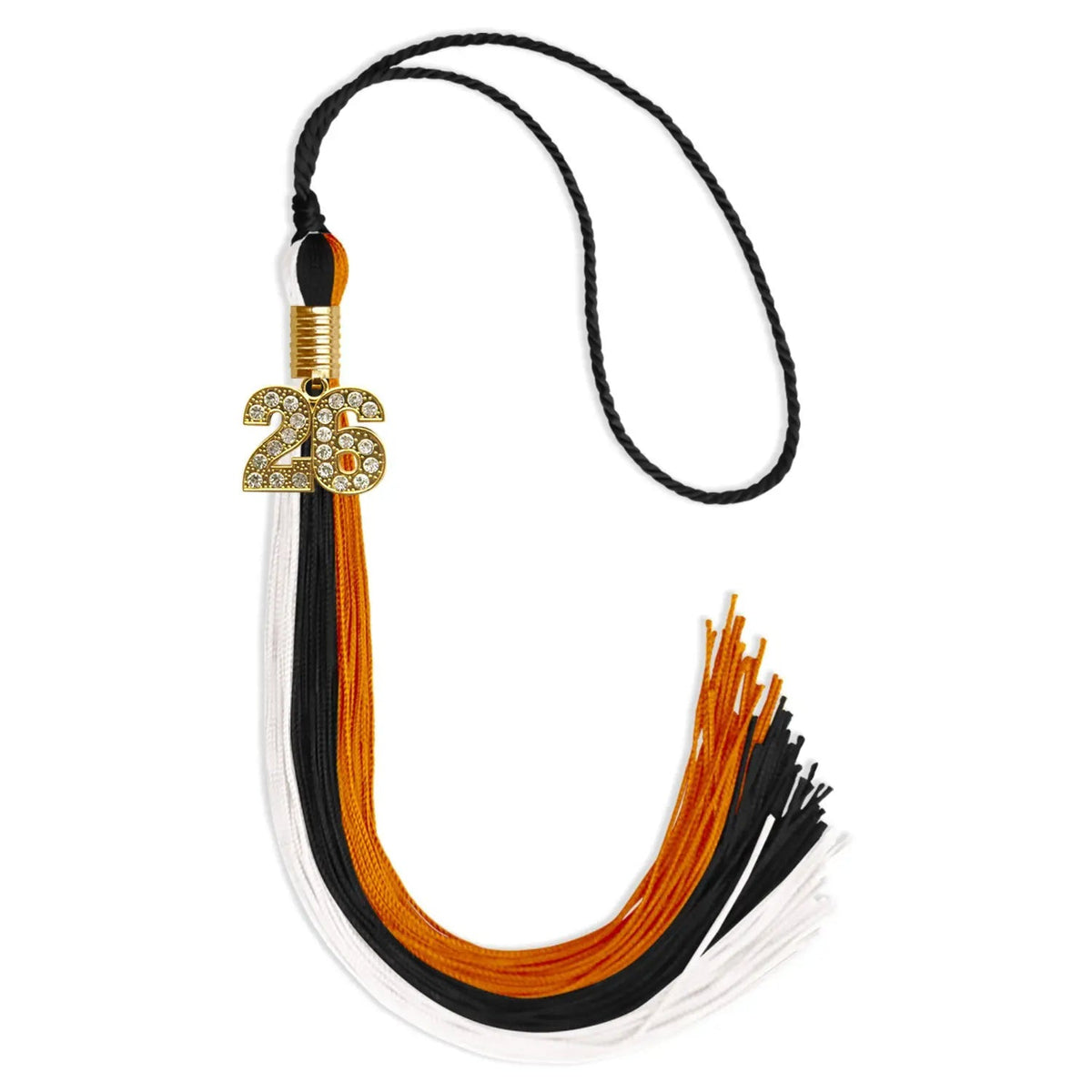 Black/Orange/White Graduation Tassel with Gold Bling Charm - Endea Graduation
