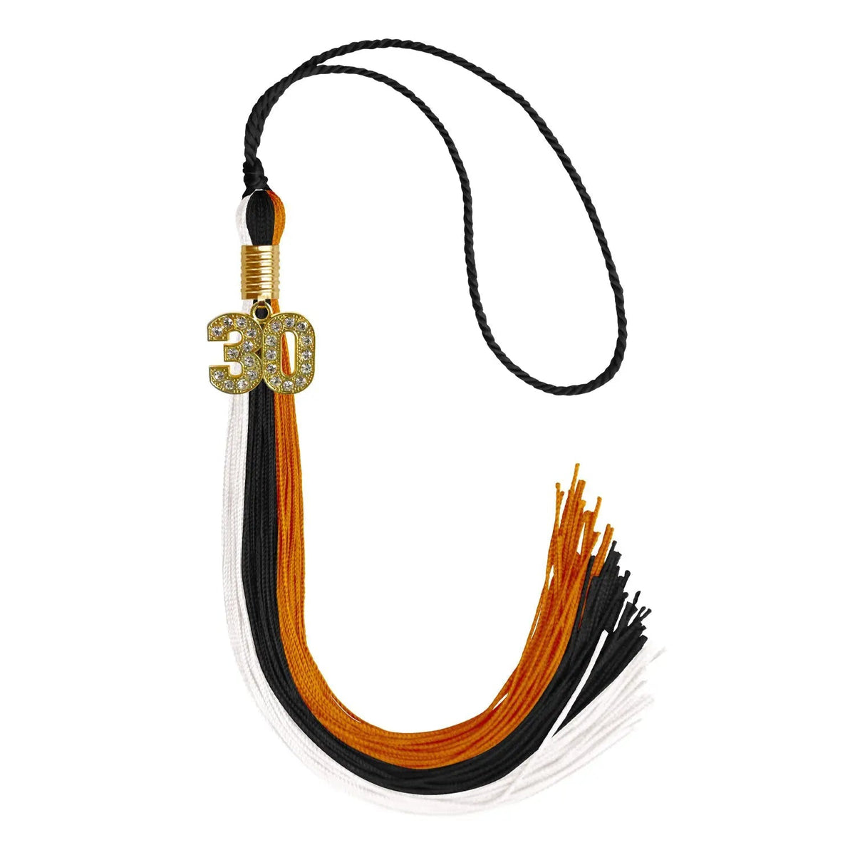 Black/Orange/White Graduation Tassel with Gold Bling Charm - Endea Graduation