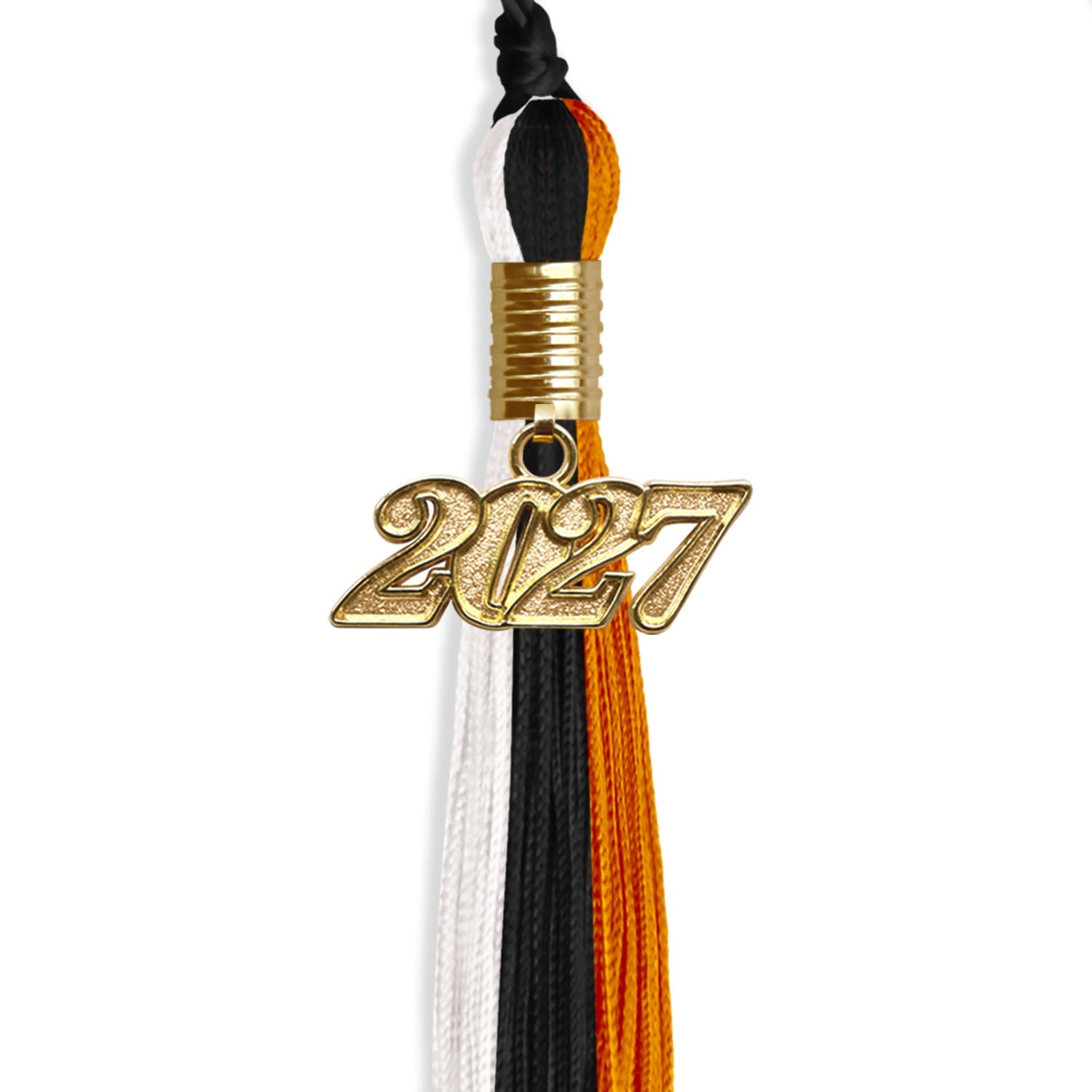 Black/Orange/White Graduation Tassel with Gold Date Drop - Endea Graduation