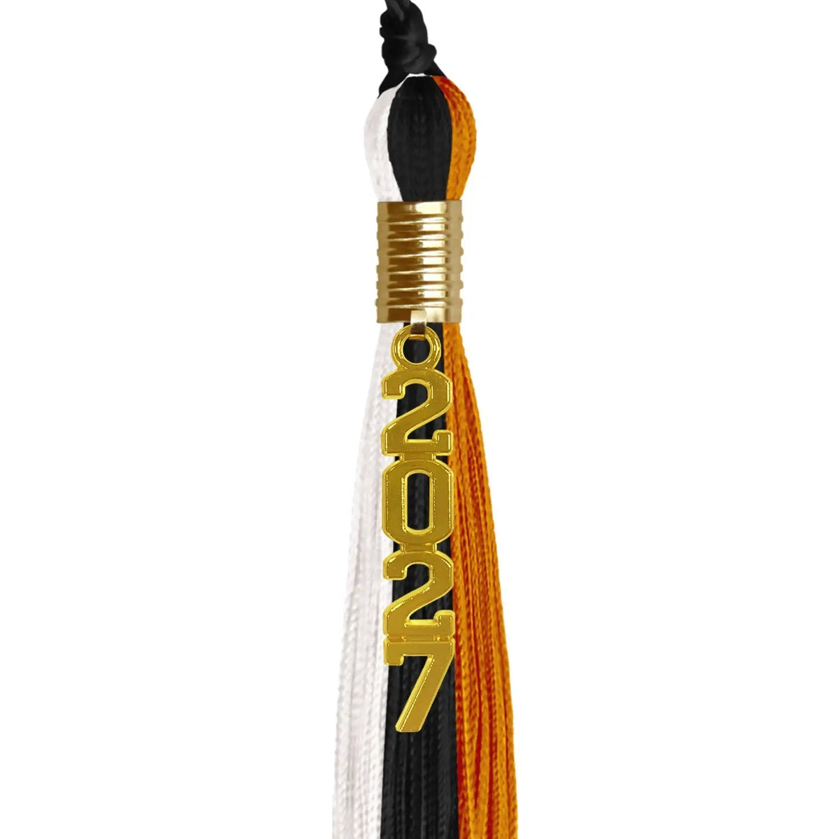 Black/Orange/White Graduation Tassel with Gold Stacked Date Drop - Endea Graduation