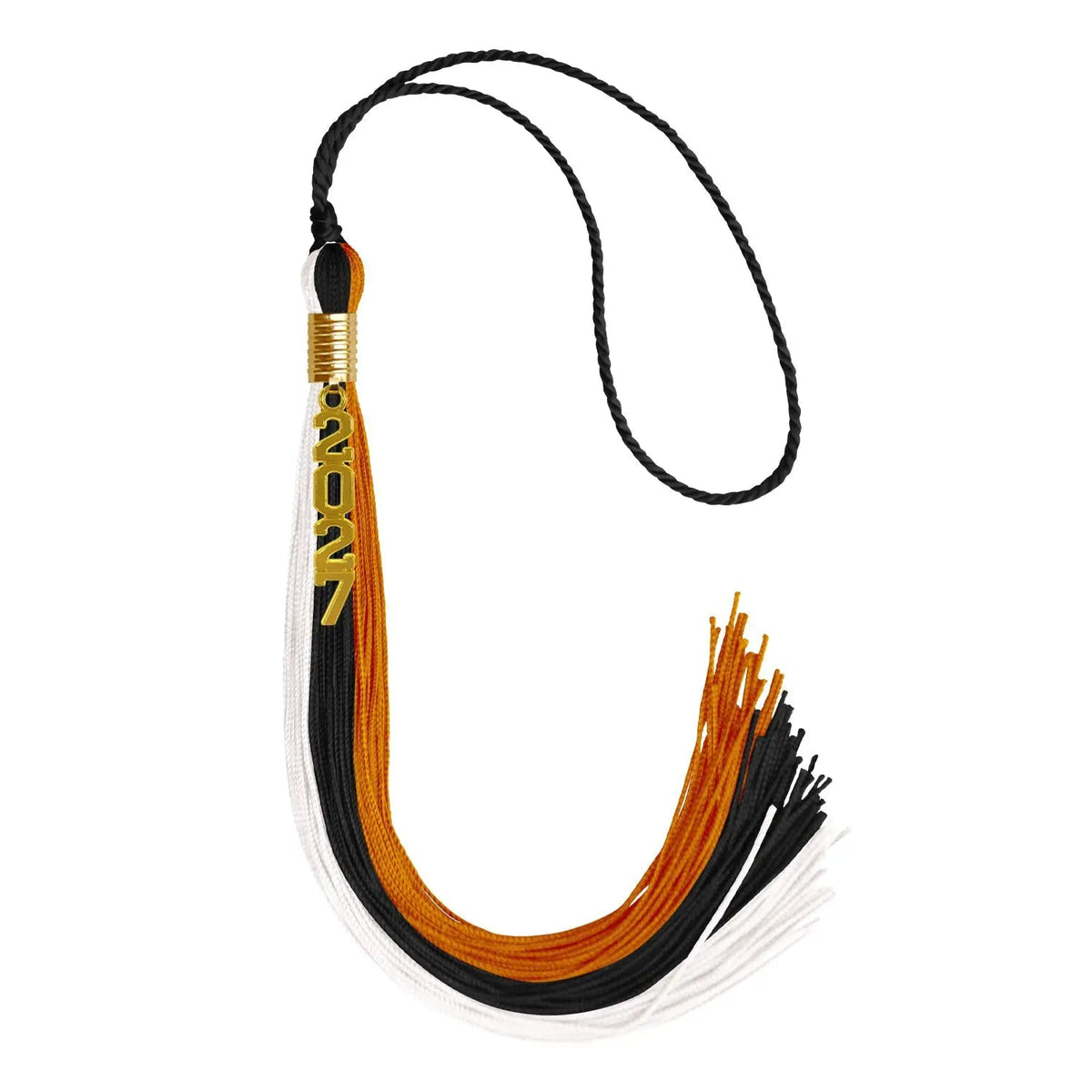 Black/Orange/White Graduation Tassel with Gold Stacked Date Drop - Endea Graduation