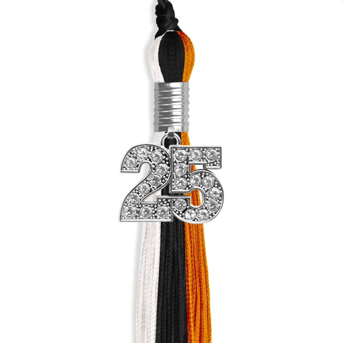 Black/Orange/White Graduation Tassel with Silver Bling Charm - Endea Graduation