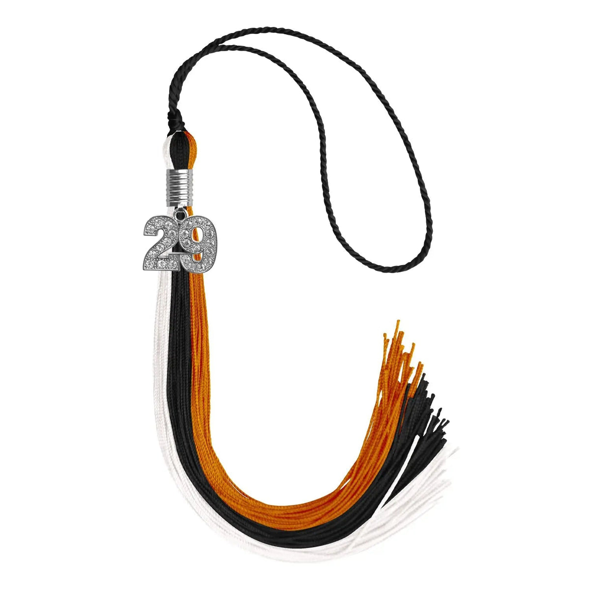 Black/Orange/White Graduation Tassel with Silver Bling Charm - Endea Graduation