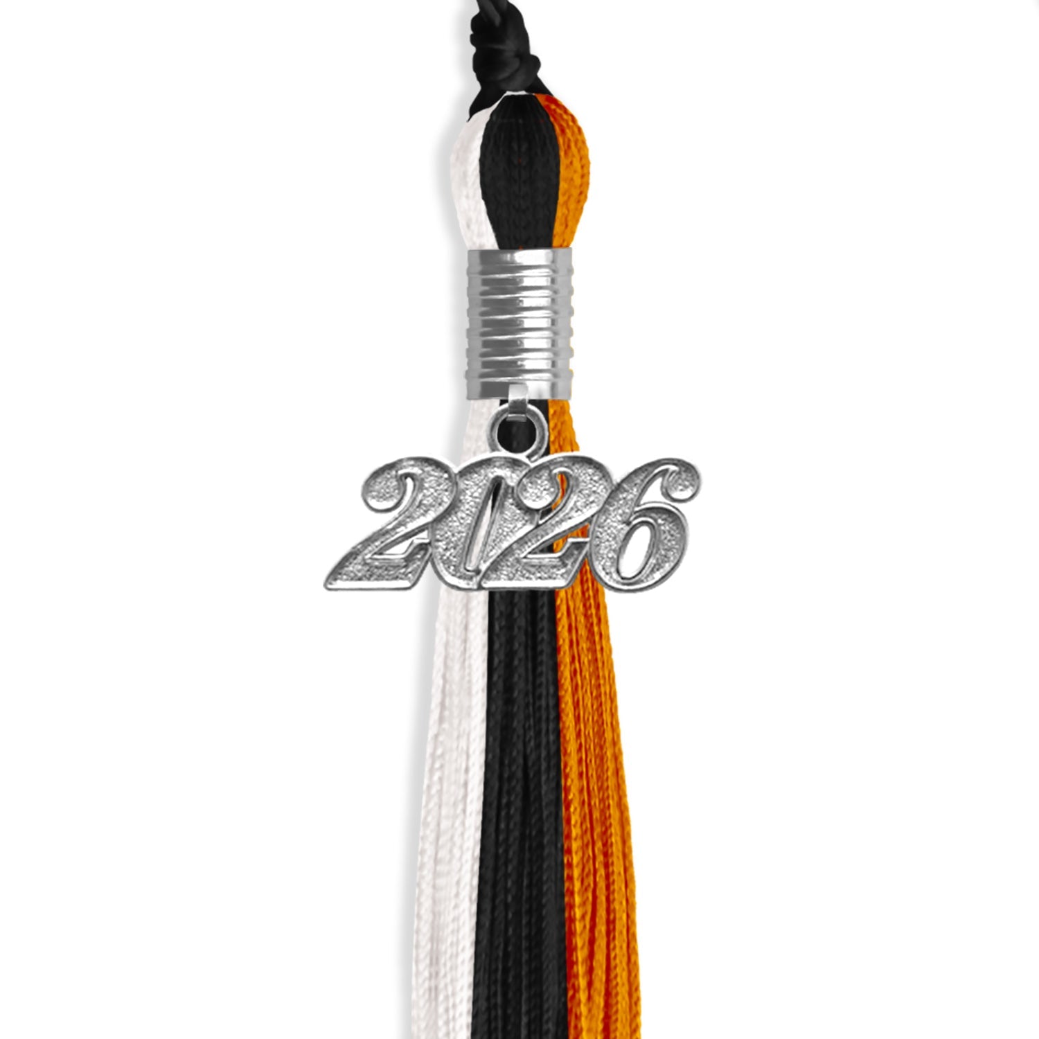 Black/Orange/White Graduation Tassel with Silver Date Drop - Endea Graduation