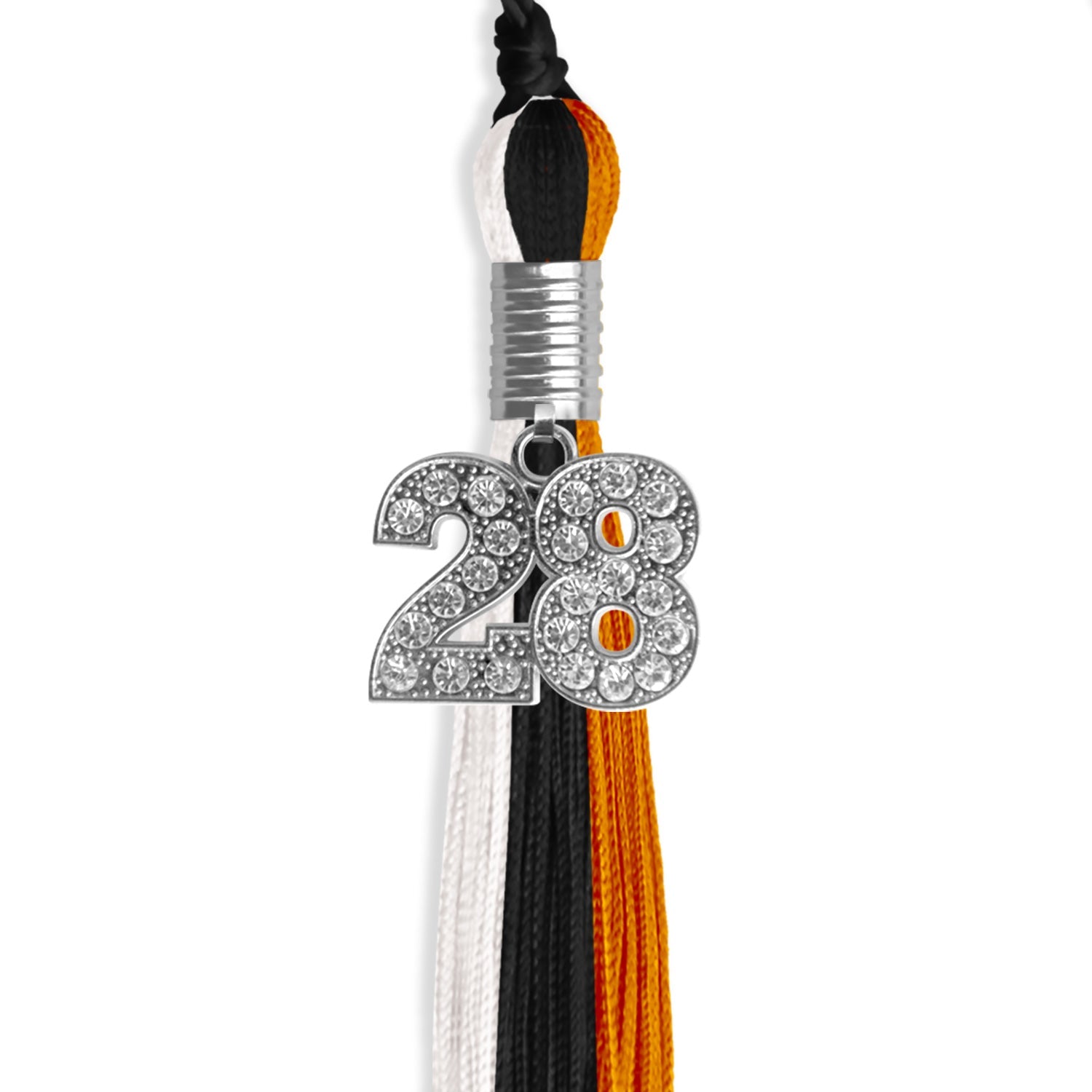 Black/Orange/White Graduation Tassel with Silver Date Drop - Endea Graduation