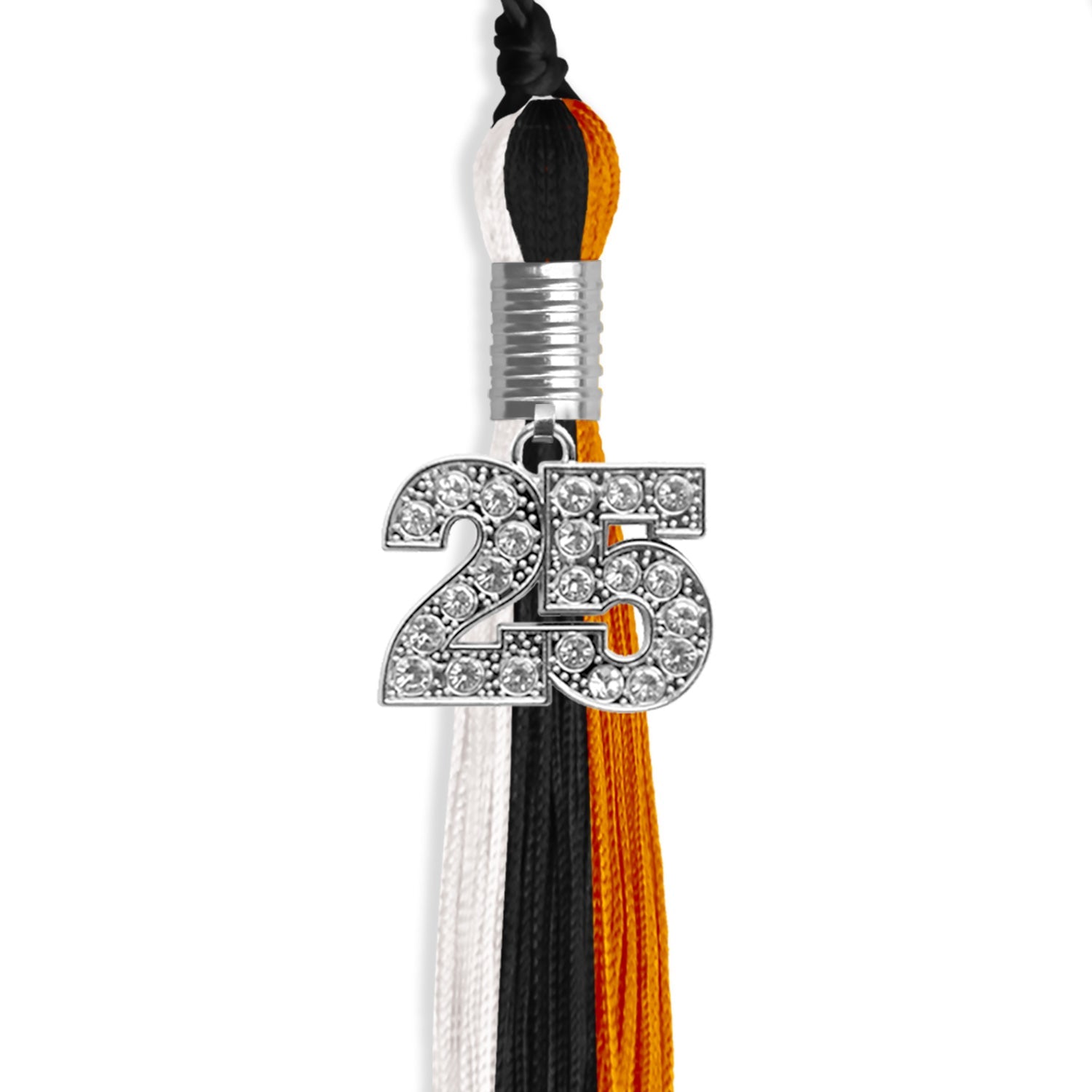 Black/Orange/White Graduation Tassel with Silver Date Drop - Endea Graduation