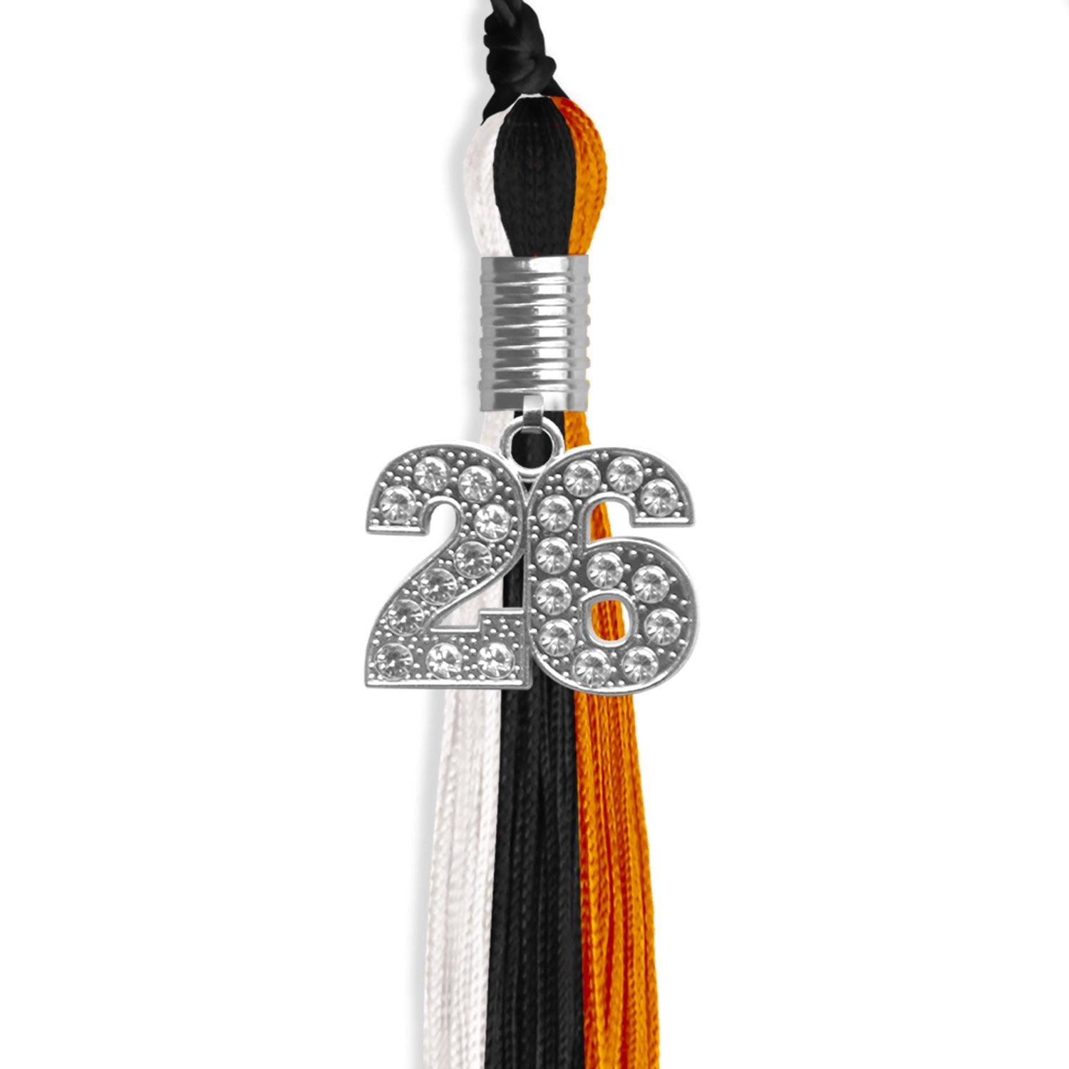 Black/Orange/White Graduation Tassel with Silver Date Drop - Endea Graduation