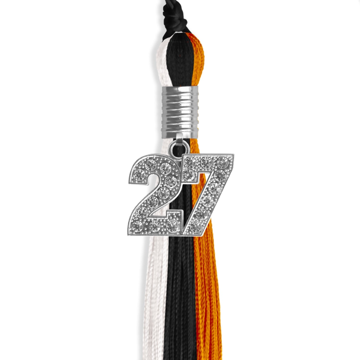 Black/Orange/White Graduation Tassel with Silver Date Drop - Endea Graduation