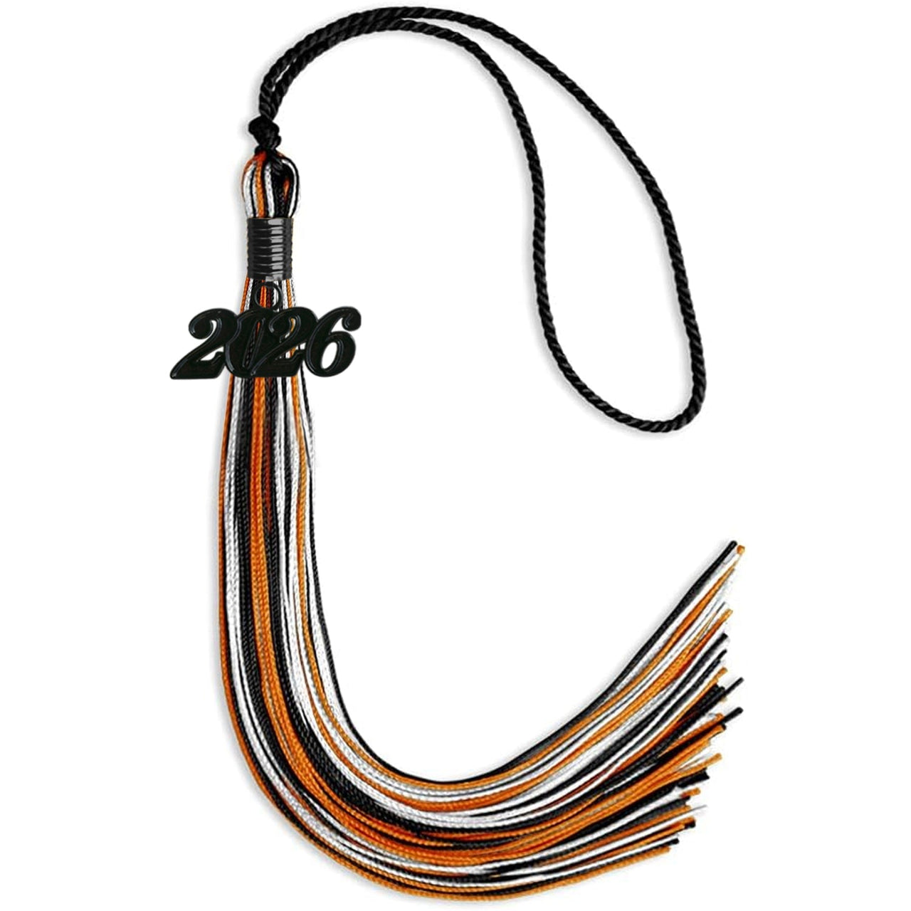 Black/Orange/White Mixed Color Graduation Tassel with Black Date Drop - Endea Graduation