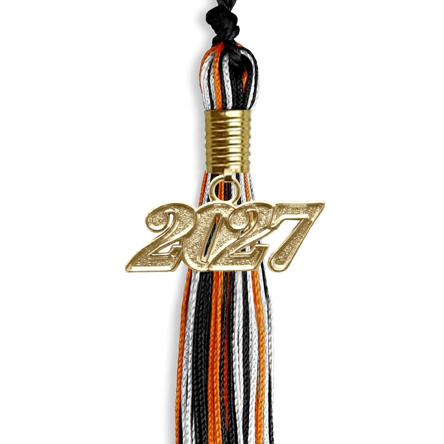 Black/Orange/White Mixed Color Graduation Tassel with Gold Date Drop - Endea Graduation