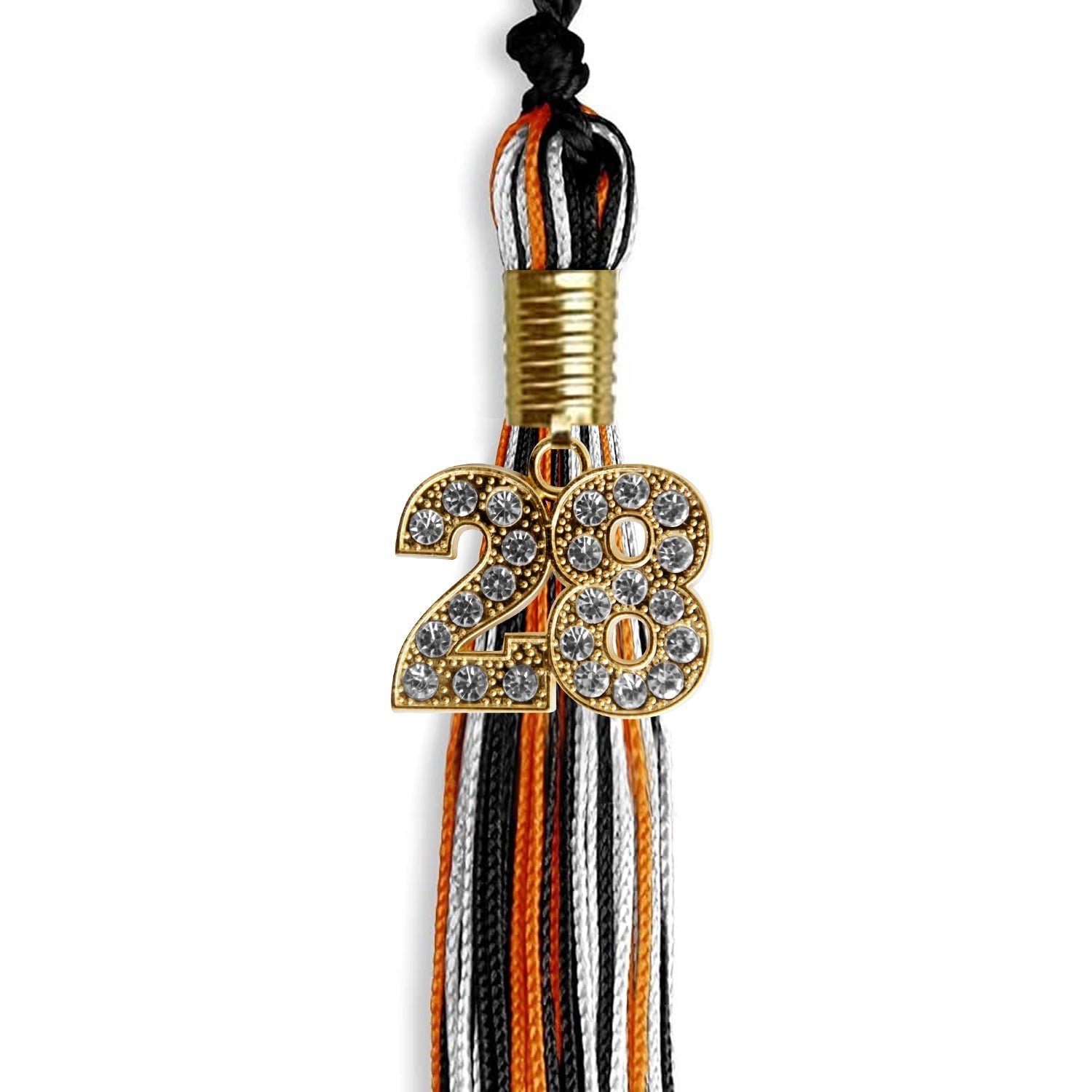 Black/Orange/White Mixed Color Graduation Tassel with Gold Date Drop - Endea Graduation