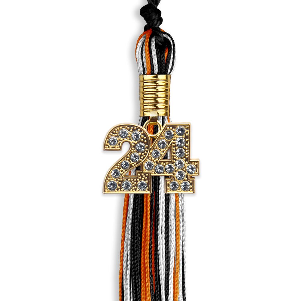 Black/Orange/White Mixed Color Graduation Tassel with Gold Date Drop - Endea Graduation