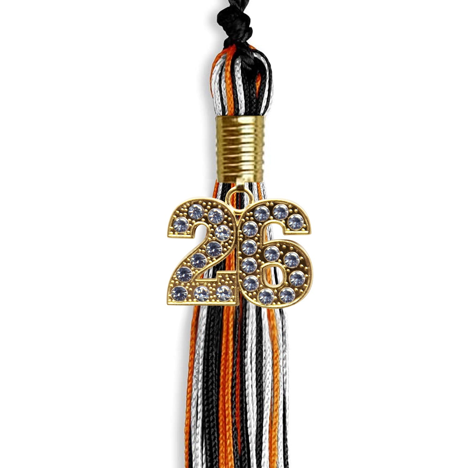 Black/Orange/White Mixed Color Graduation Tassel with Gold Date Drop - Endea Graduation