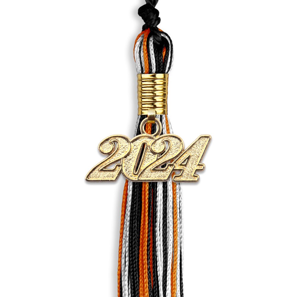 Black/Orange/White Mixed Color Graduation Tassel with Gold Date Drop - Endea Graduation