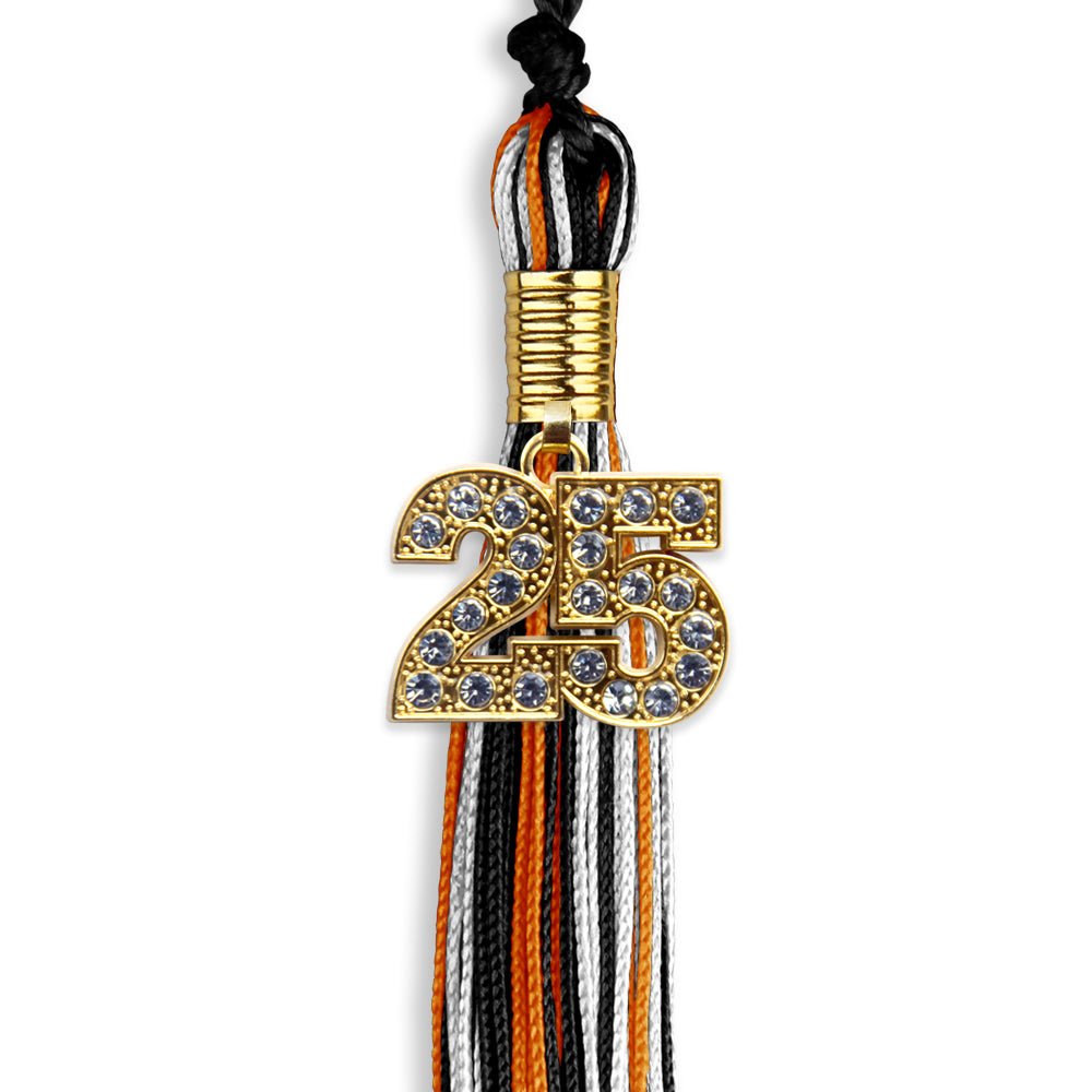 Black/Orange/White Mixed Color Graduation Tassel with Gold Date Drop - Endea Graduation