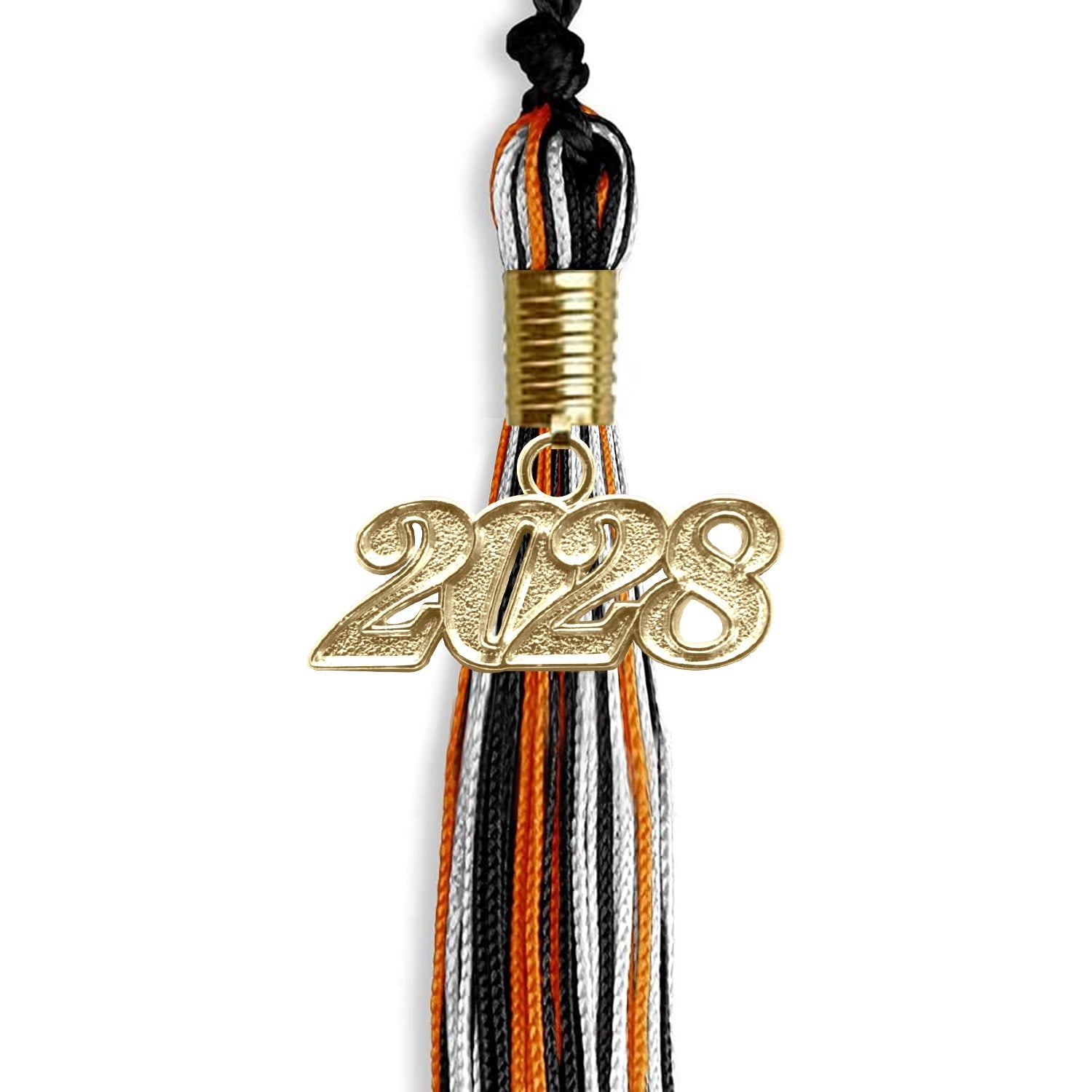 Black/Orange/White Mixed Color Graduation Tassel with Gold Date Drop - Endea Graduation