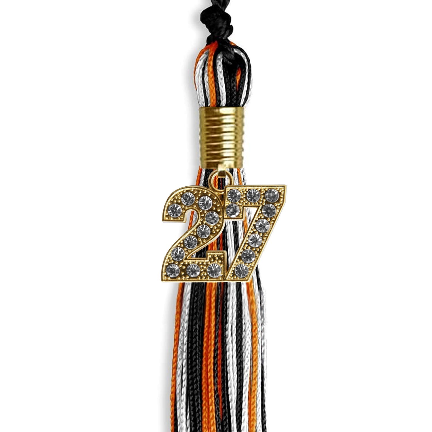 Black/Orange/White Mixed Color Graduation Tassel with Gold Date Drop - Endea Graduation