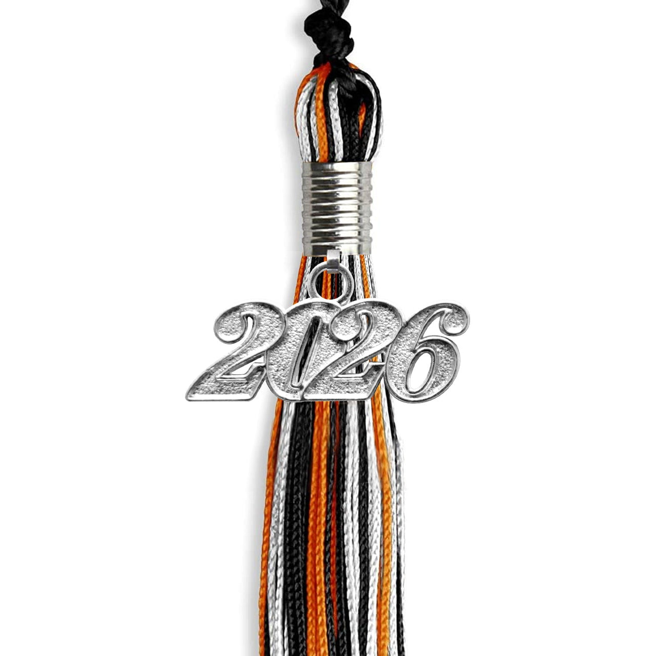 Black/Orange/White Mixed Color Graduation Tassel with Silver Date Drop - Endea Graduation