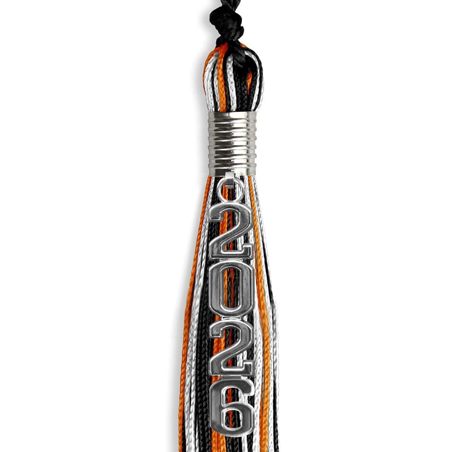 Black/Orange/White Mixed Color Graduation Tassel with Silver Stacked Date Drop - Endea Graduation