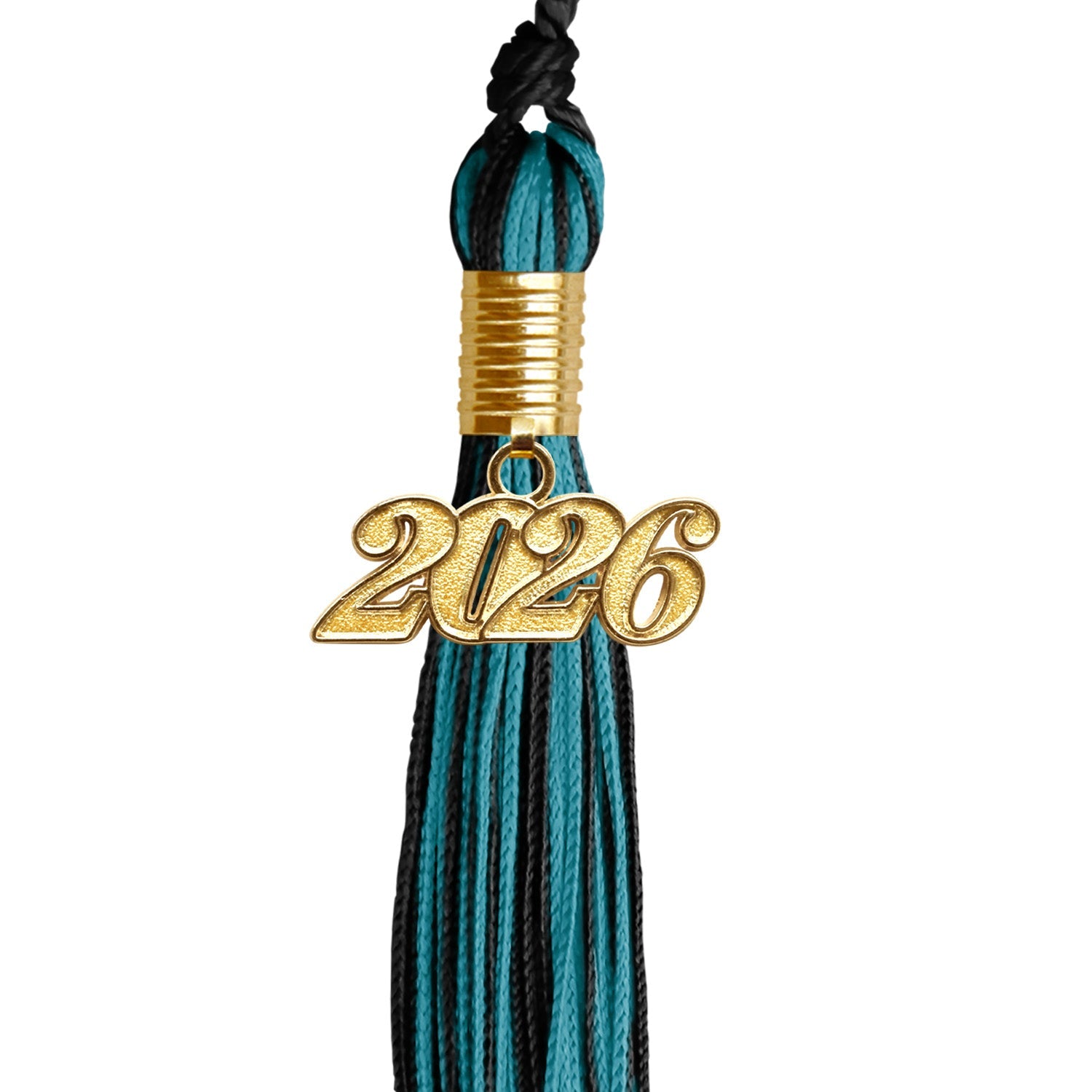 Black/Peacock Green Mixed Color Graduation Tassel with Gold Date Drop - Endea Graduation