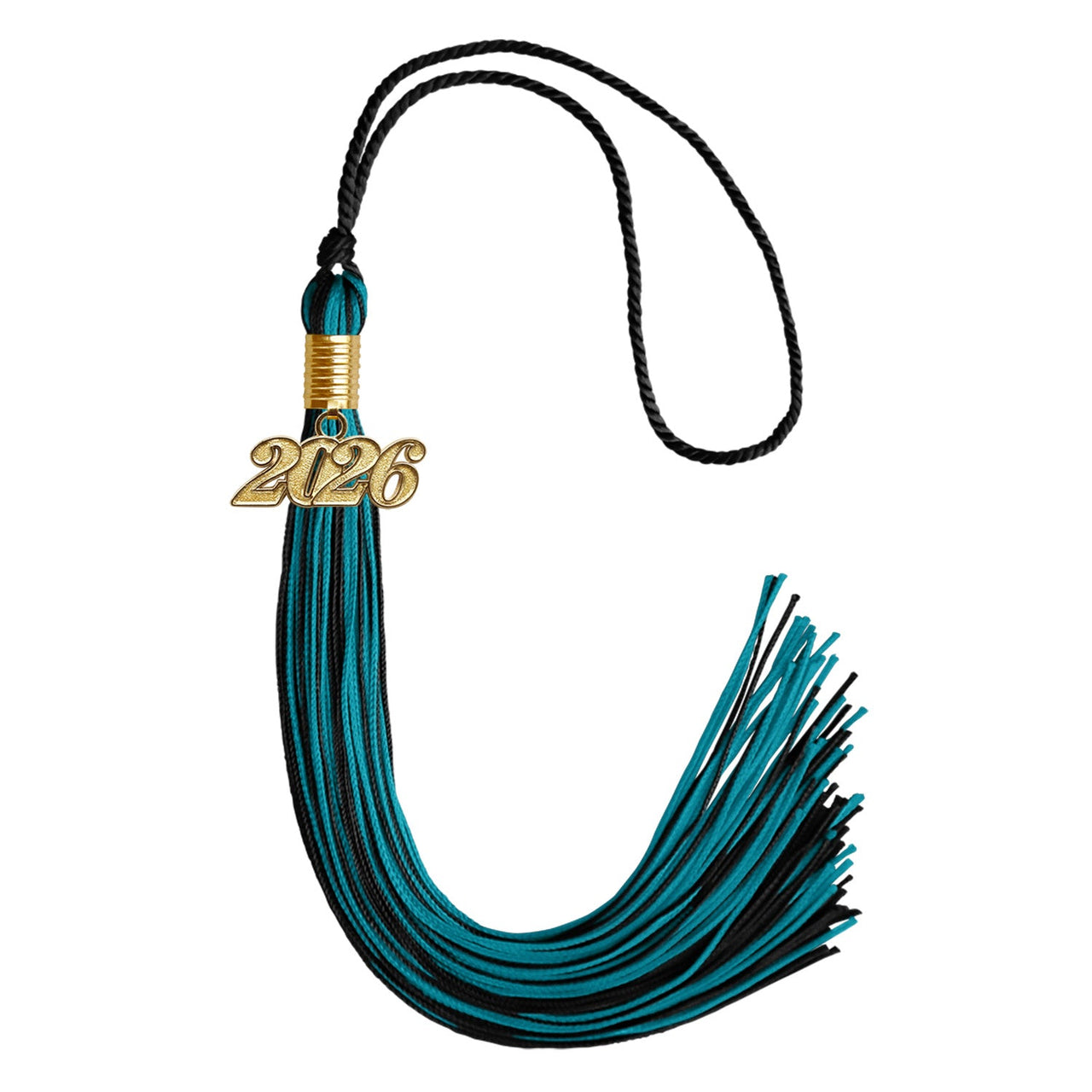 Black/Peacock Green Mixed Color Graduation Tassel with Gold Date Drop - Endea Graduation