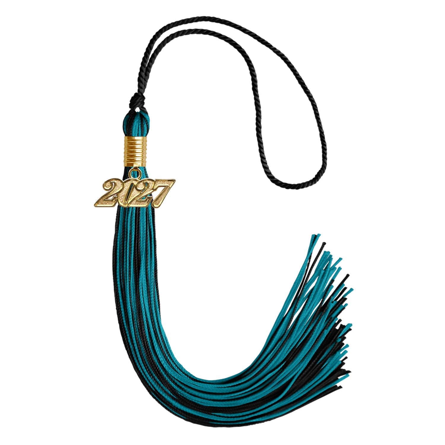 Black/Peacock Green Mixed Color Graduation Tassel with Gold Date Drop - Endea Graduation