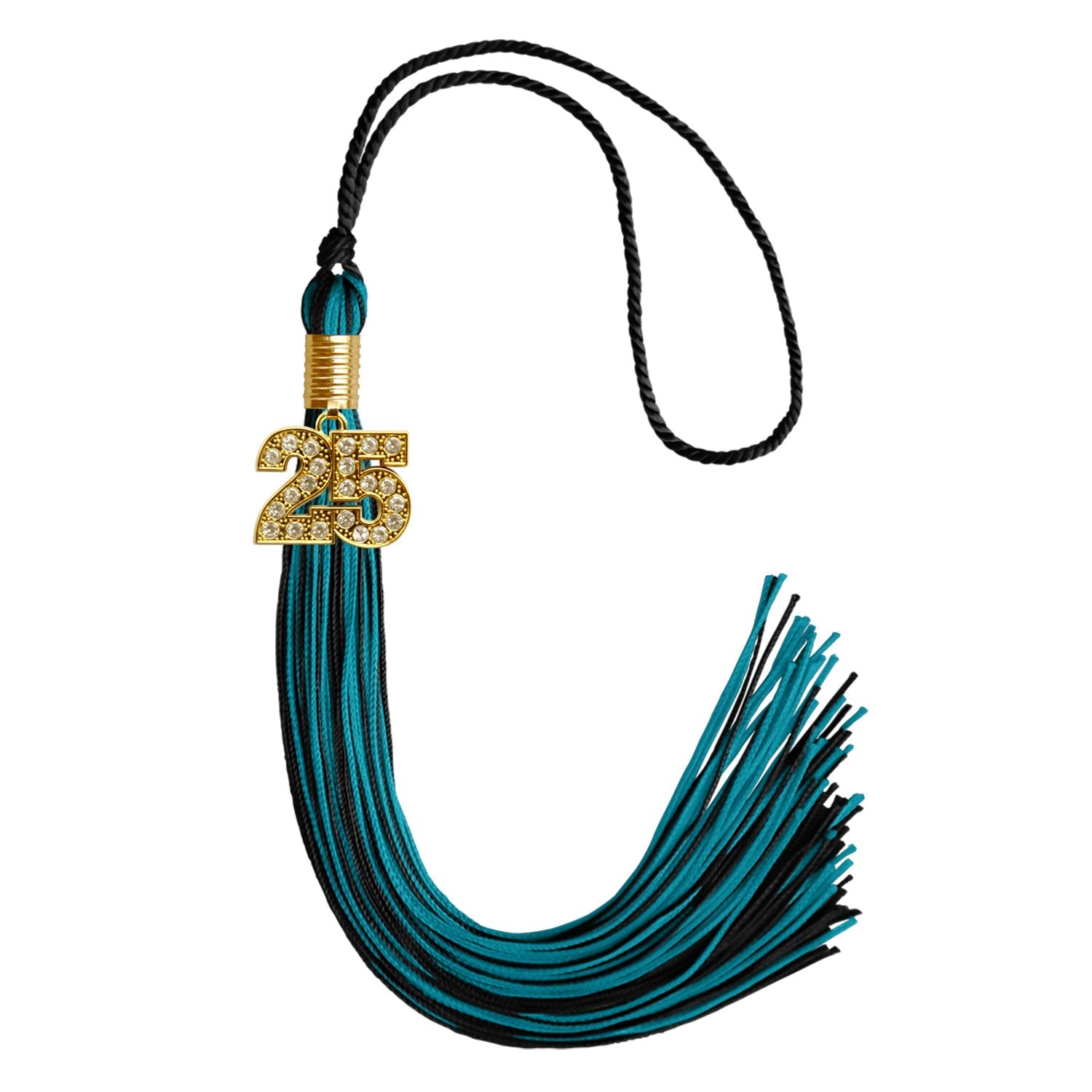 Black/Peacock Green Mixed Color Graduation Tassel with Gold Date Drop - Endea Graduation