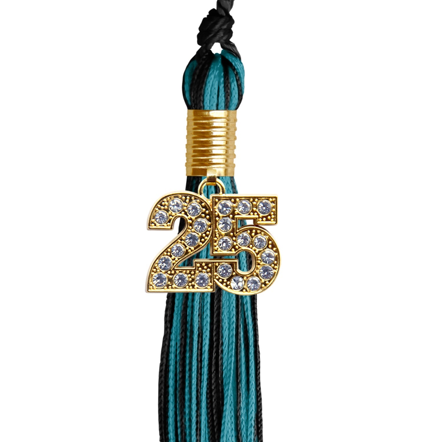 Black/Peacock Green Mixed Color Graduation Tassel with Gold Date Drop - Endea Graduation