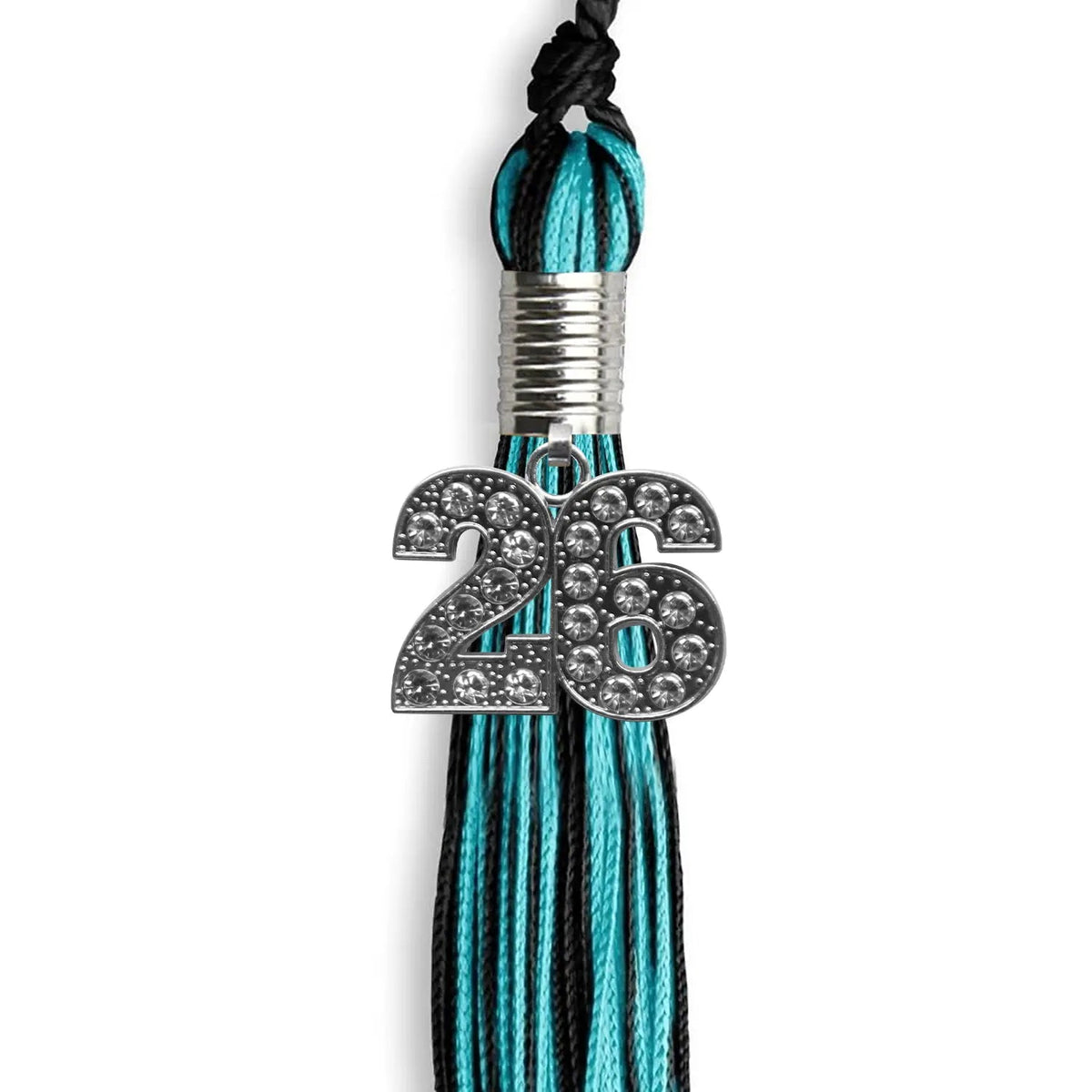Black/Peacock Mixed Color Graduation Tassel with Silver Bling Charm - Endea Graduation