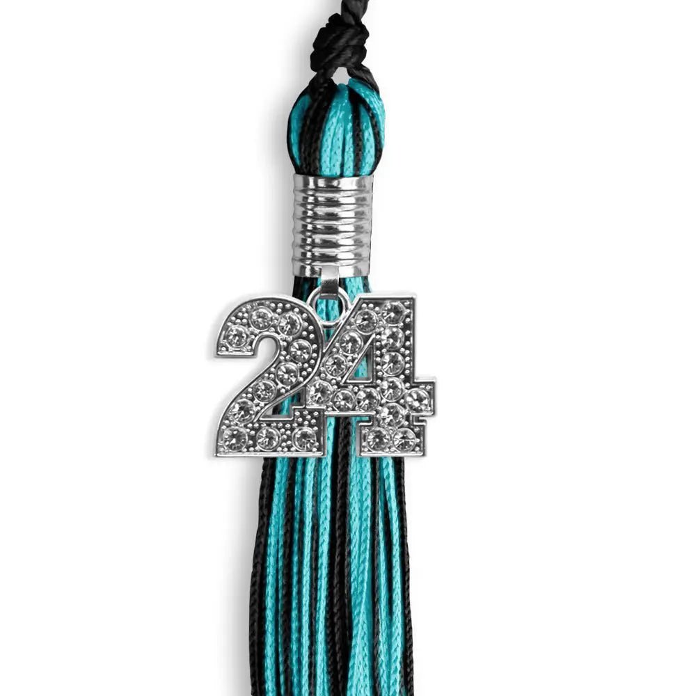 Black/Peacock Mixed Color Graduation Tassel with Silver Bling Charm - Endea Graduation