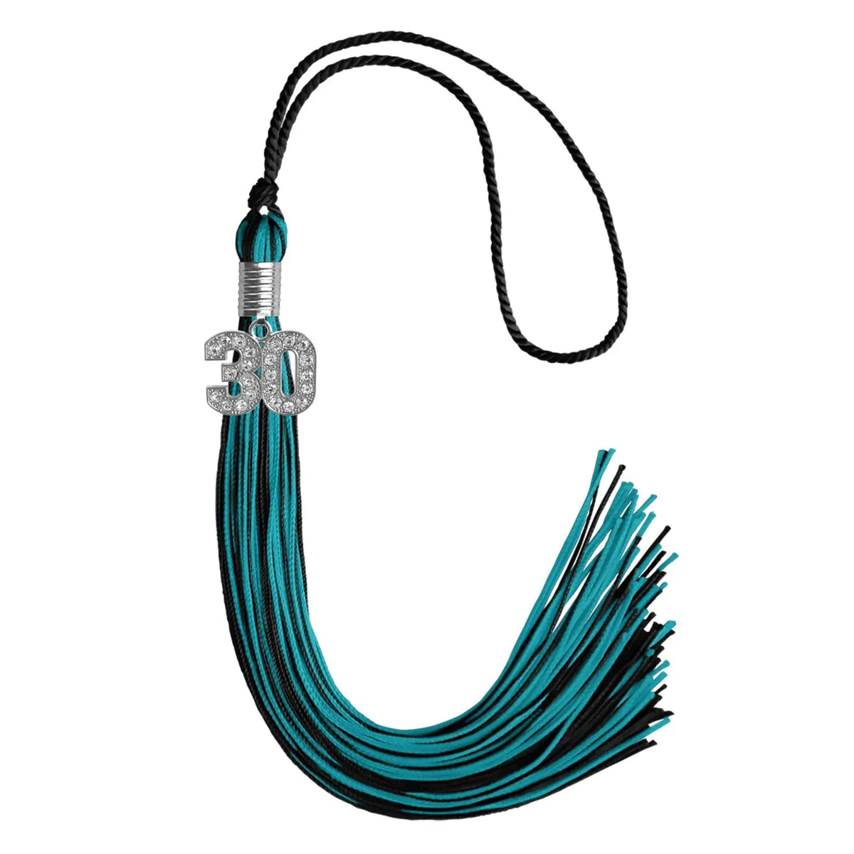 Black/Peacock Mixed Color Graduation Tassel with Silver Bling Charm - Endea Graduation