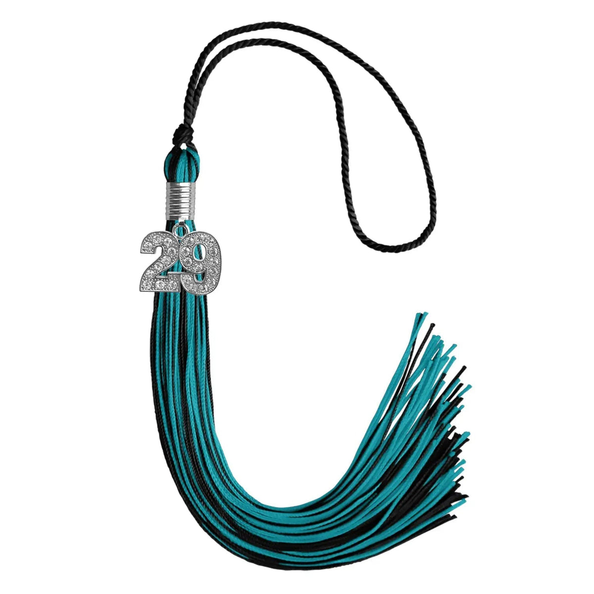 Black/Peacock Mixed Color Graduation Tassel with Silver Bling Charm - Endea Graduation