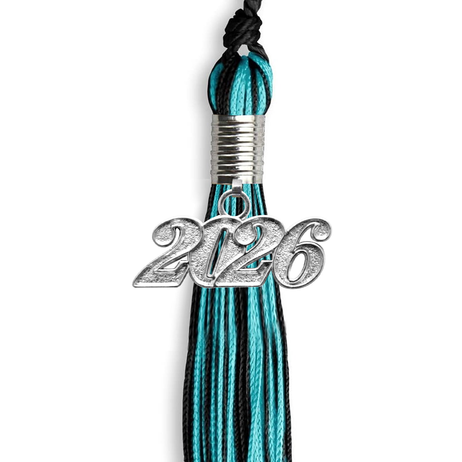 Black/Peacock Mixed Color Graduation Tassel with Silver Date Drop - Endea Graduation