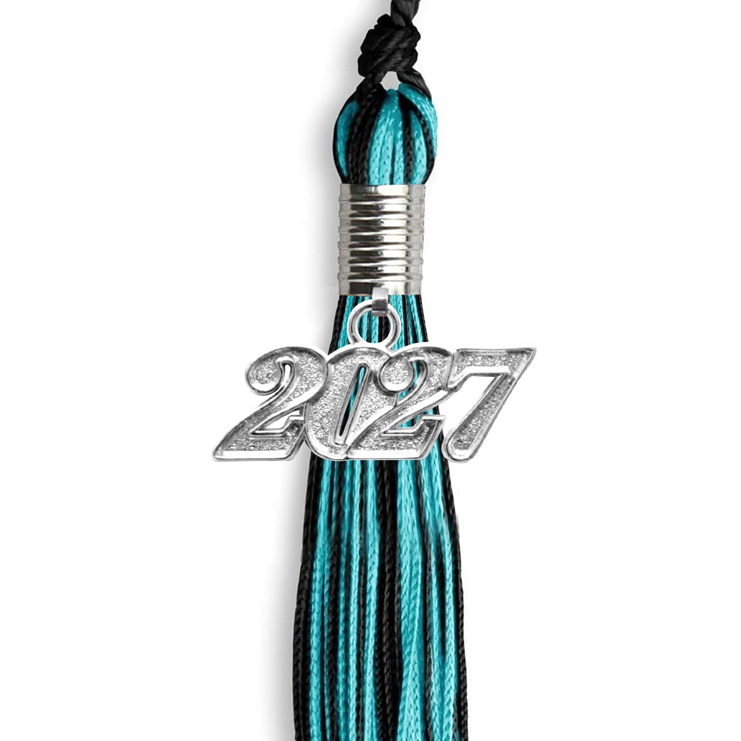 Black/Peacock Mixed Color Graduation Tassel with Silver Date Drop - Endea Graduation