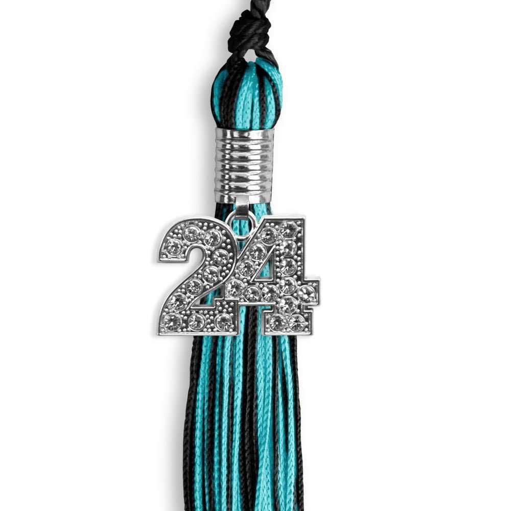 Black/Peacock Mixed Color Graduation Tassel with Silver Date Drop - Endea Graduation