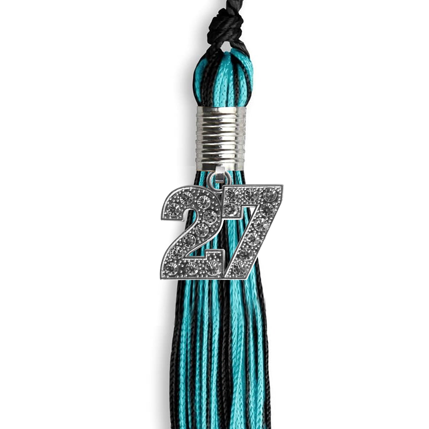 Black/Peacock Mixed Color Graduation Tassel with Silver Date Drop - Endea Graduation