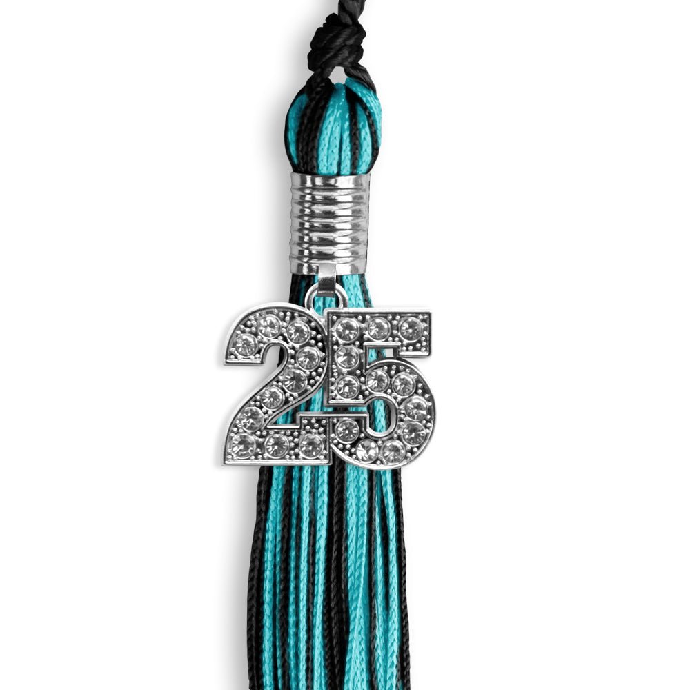 Black/Peacock Mixed Color Graduation Tassel with Silver Date Drop - Endea Graduation