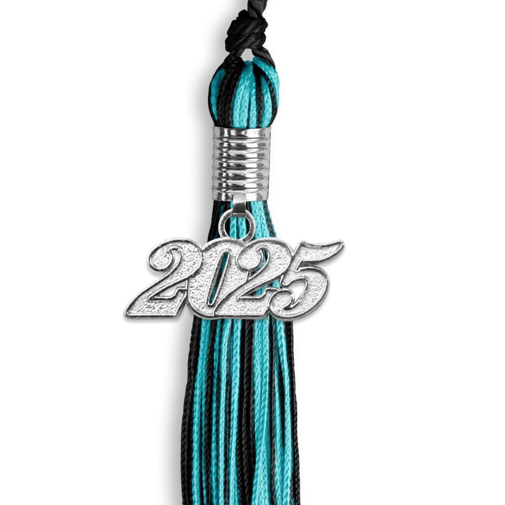 Black/Peacock Mixed Color Graduation Tassel with Silver Date Drop - Endea Graduation