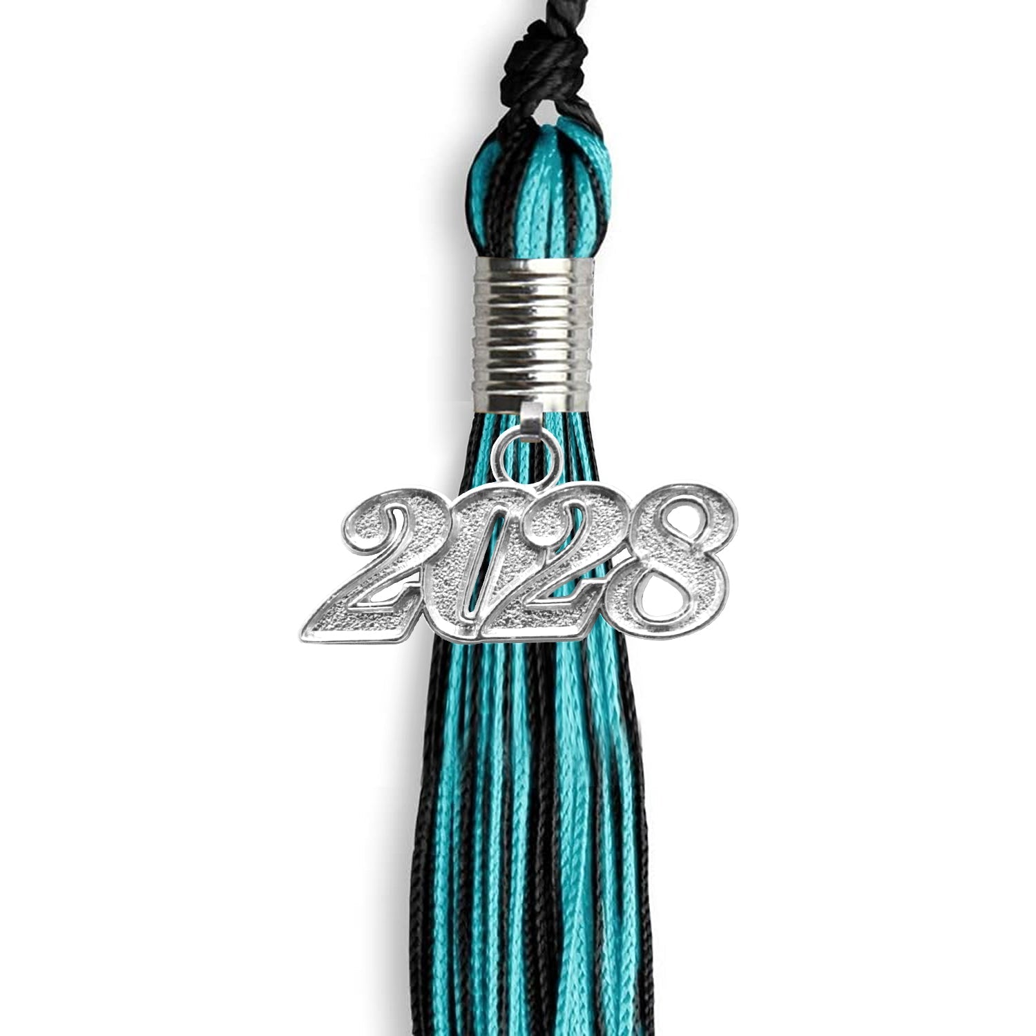 Black/Peacock Mixed Color Graduation Tassel with Silver Date Drop - Endea Graduation